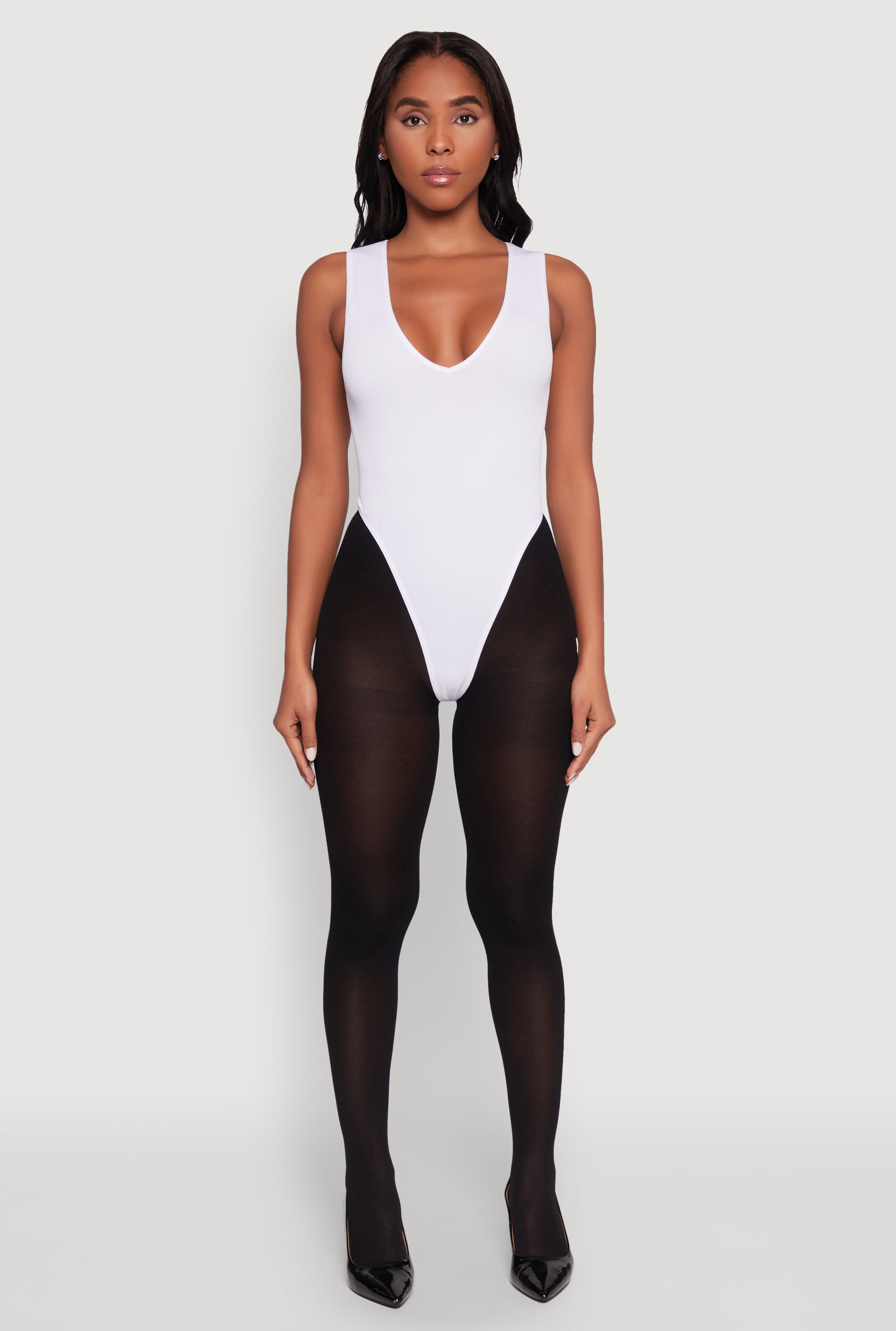Seamless V Neck Thong Bodysuit