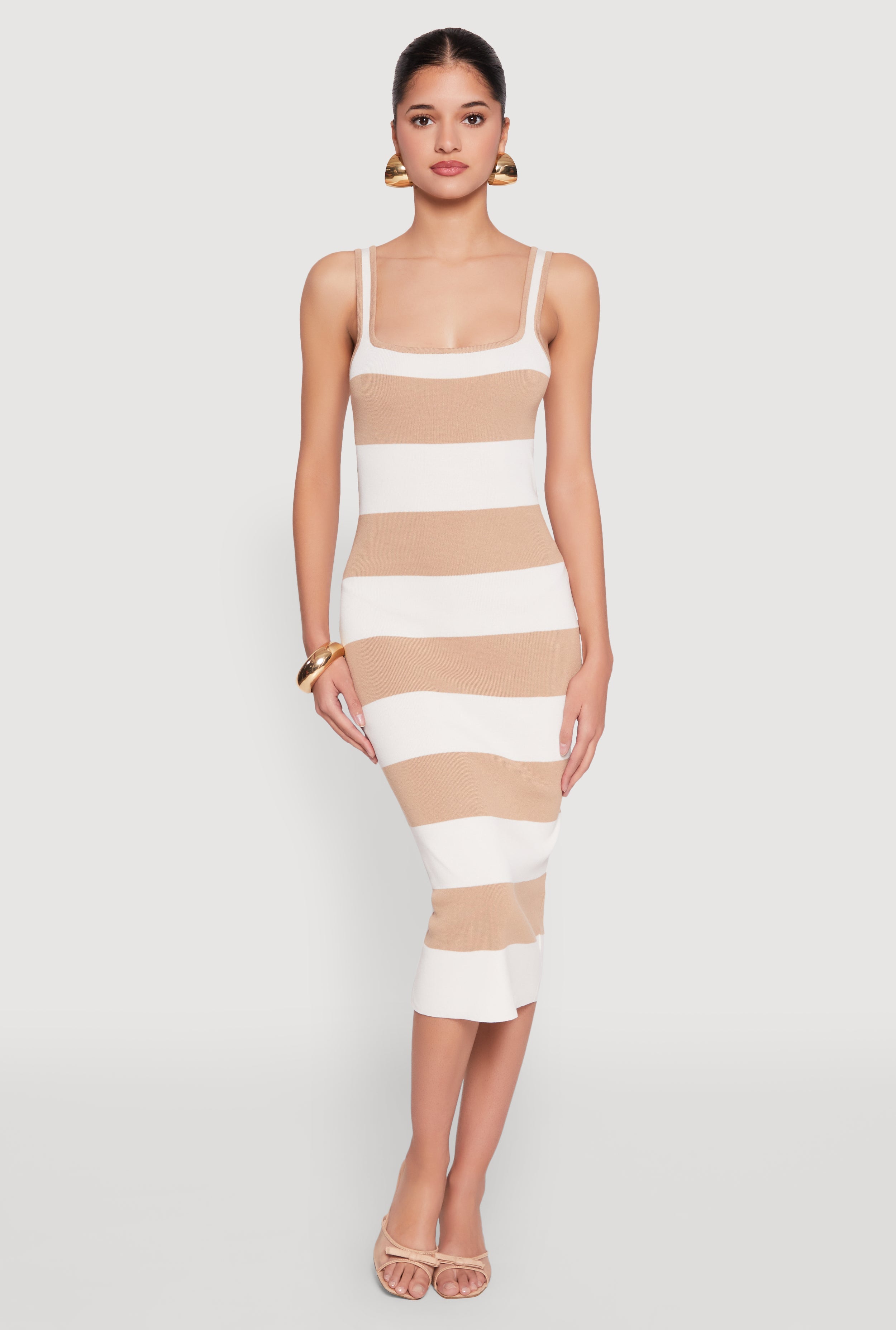 Open Tie Back Sleeveless Striped Bodycon Dress