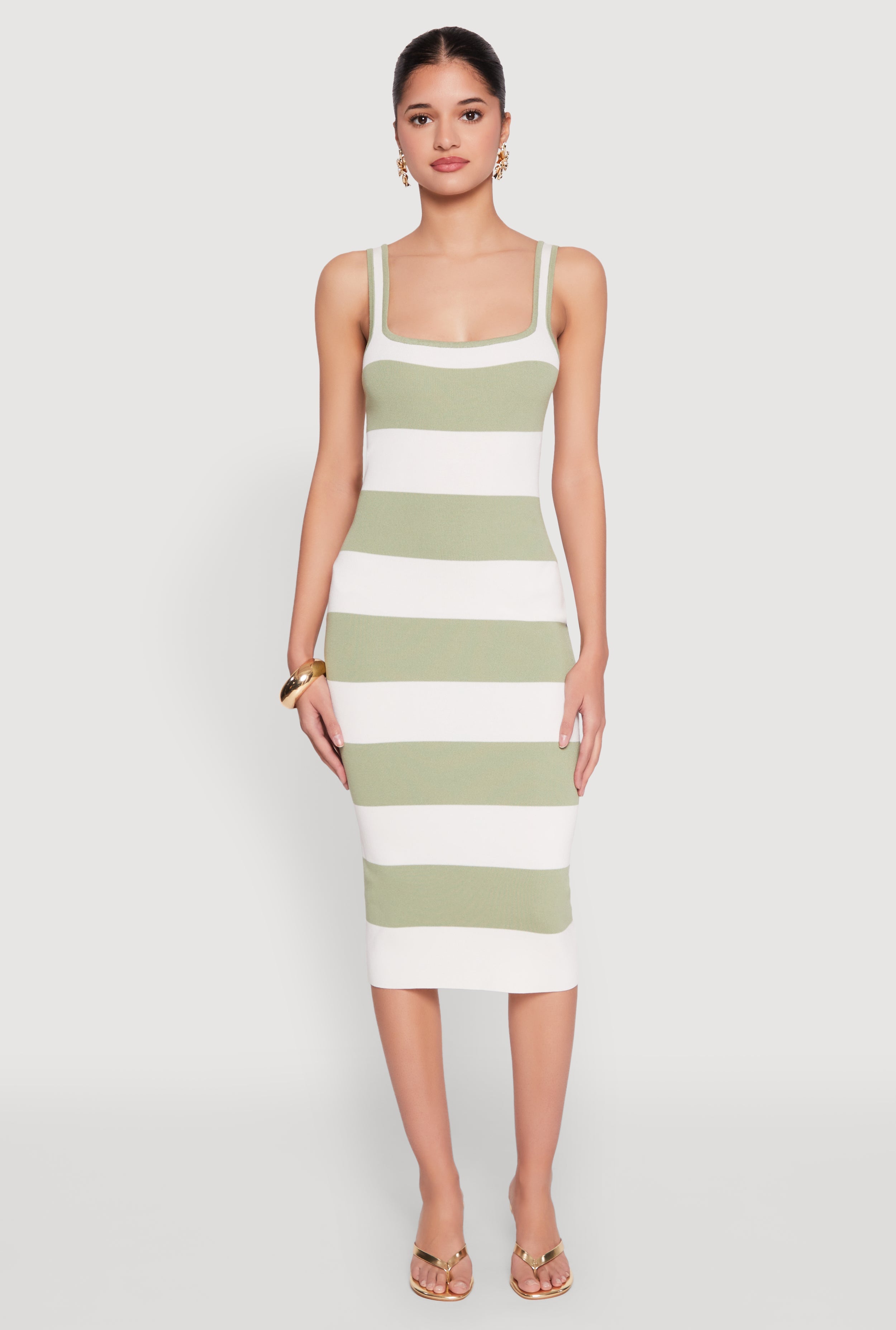 Open Tie Back Sleeveless Striped Bodycon Dress
