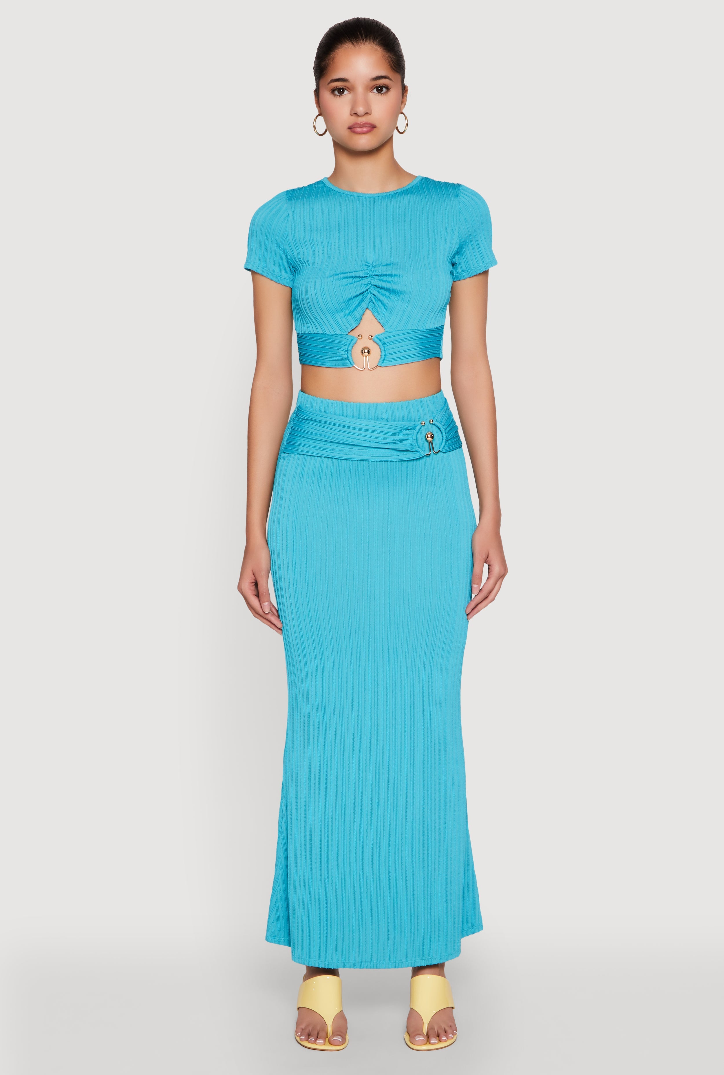 O Ring Metallic Detail Maxi Skirt