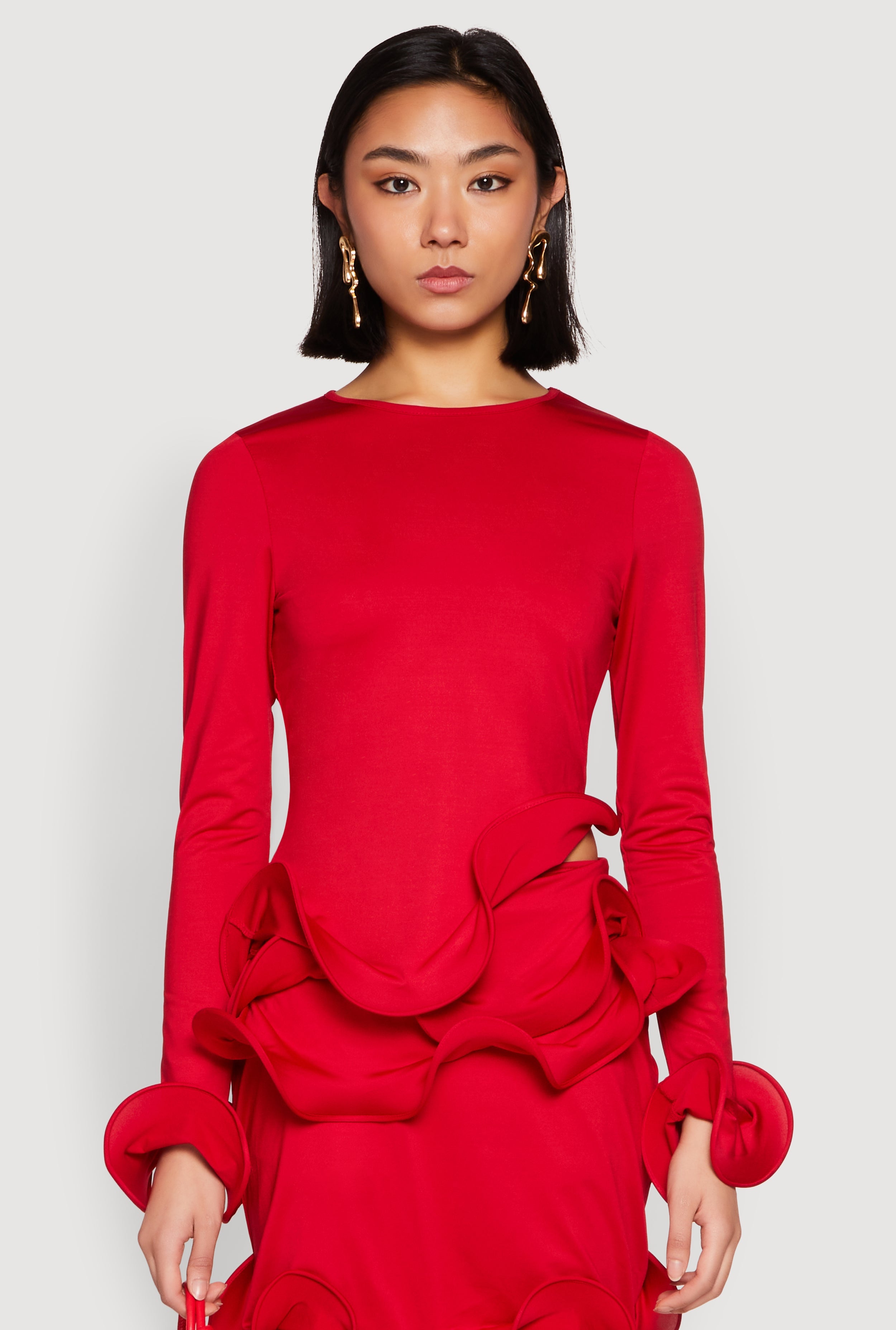 Long Sleeve Wired Ruffle Blouse