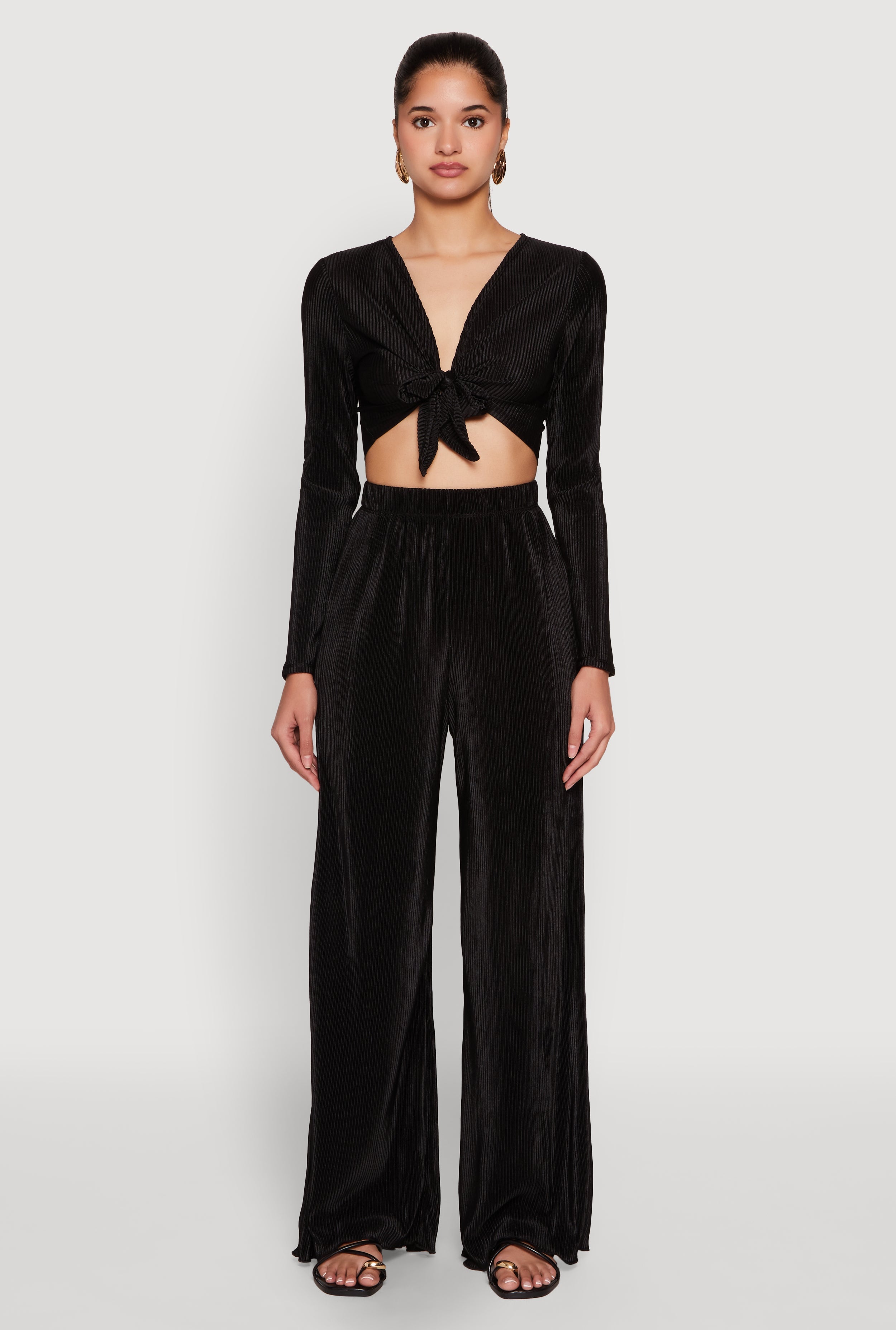 Plisse Wide Leg Pants