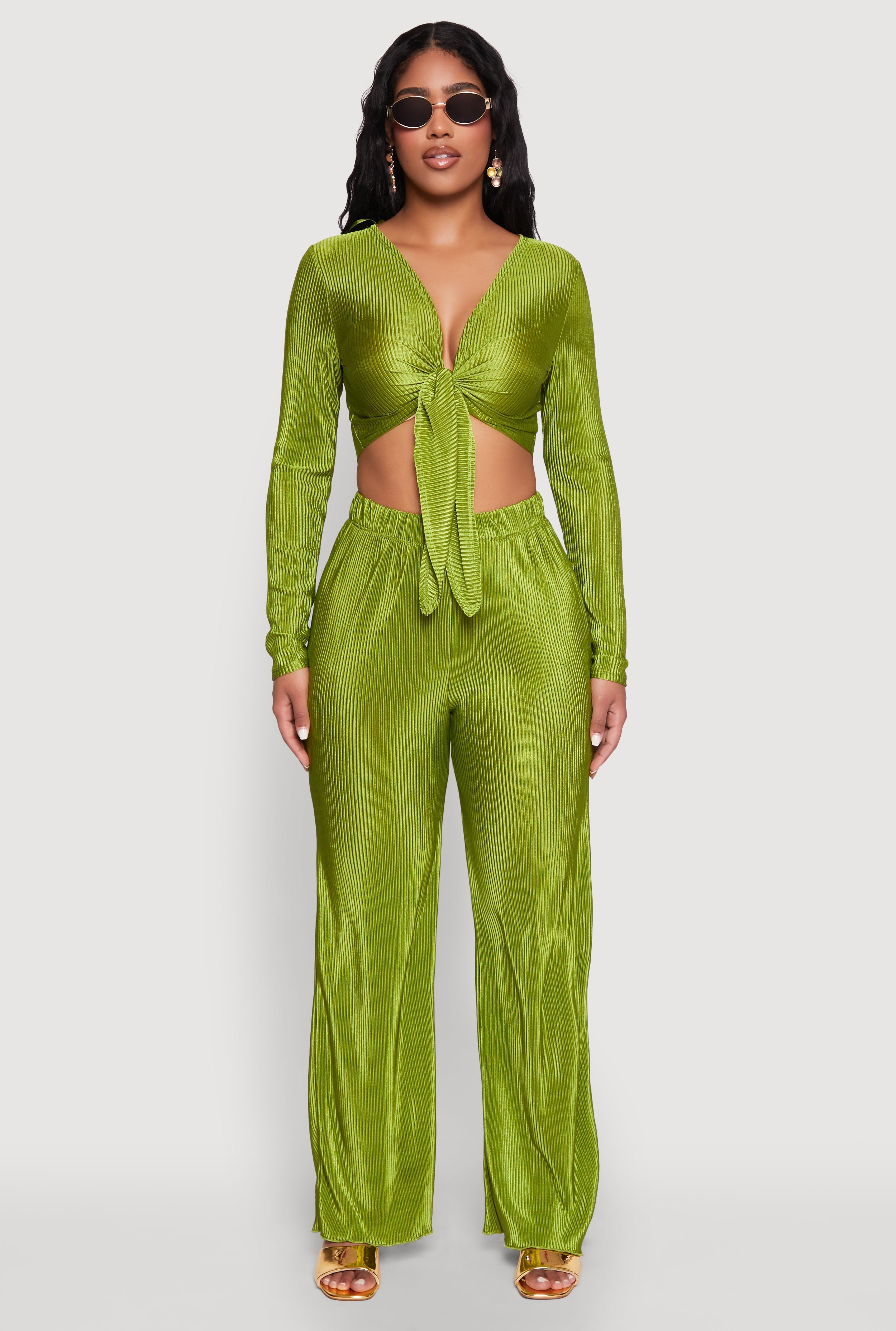 Plisse Wide Leg Pants