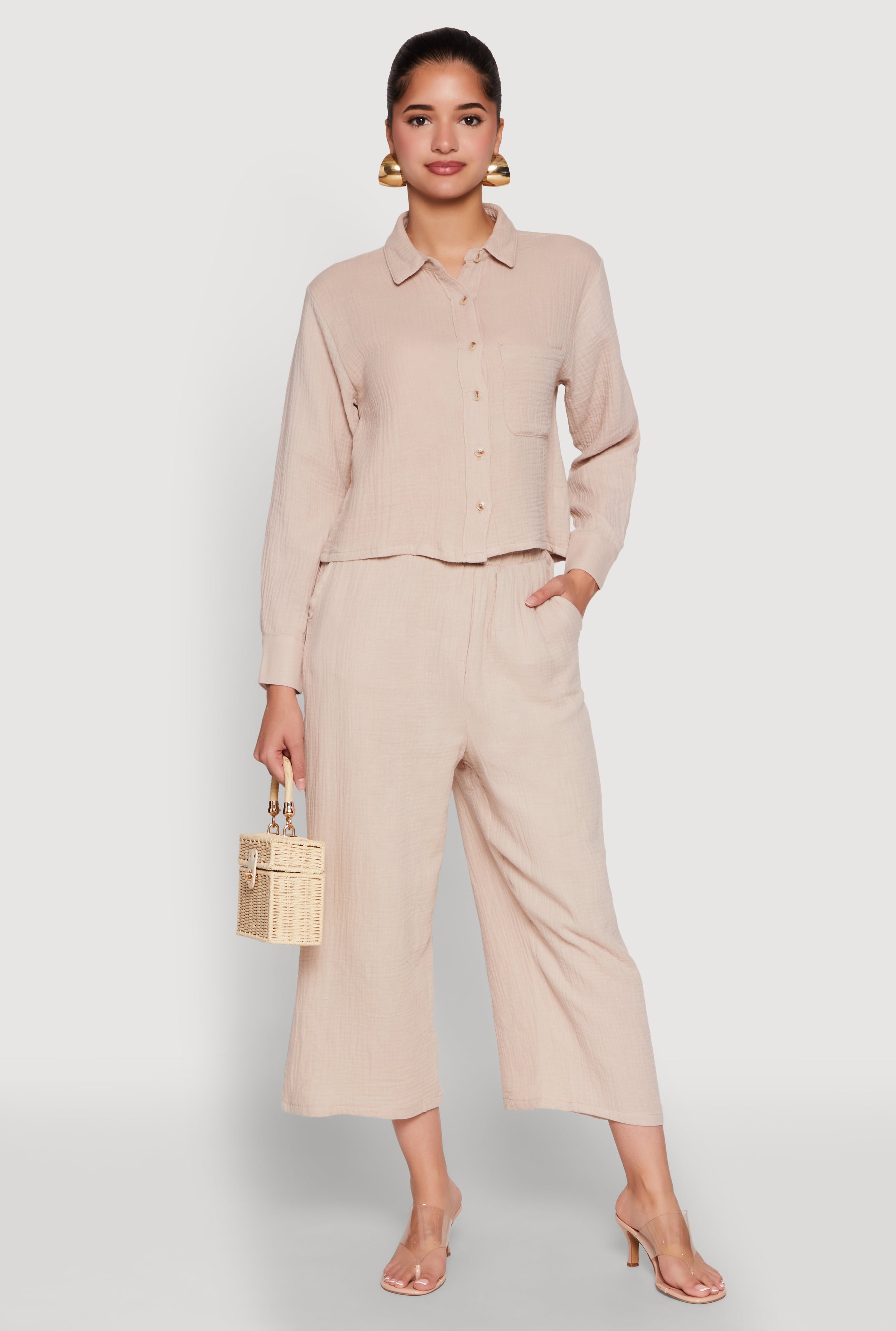 Iris Gauze Knit Paper Bag Waist Culottes