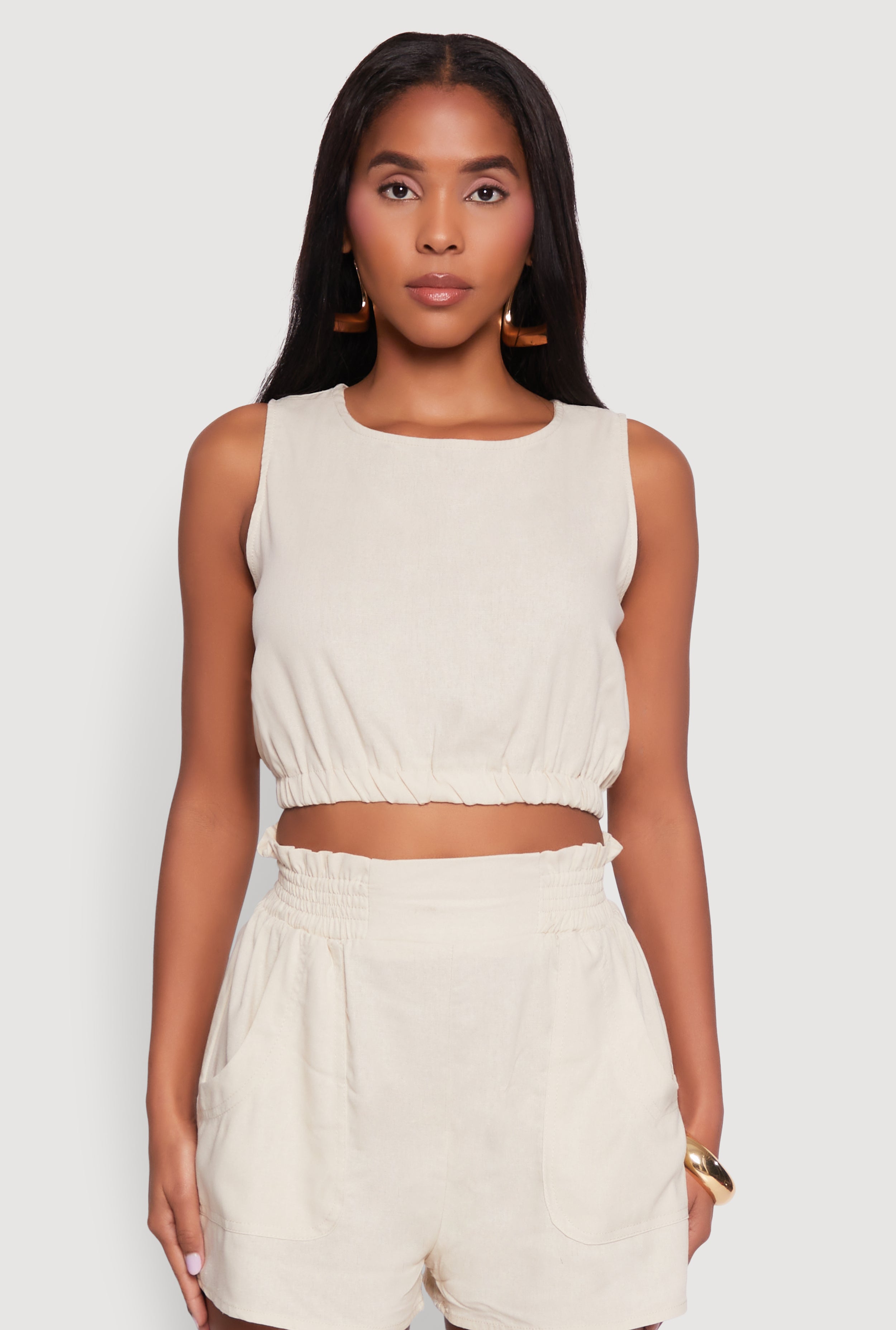 Chic Smocked High Waisted Linen Shorts