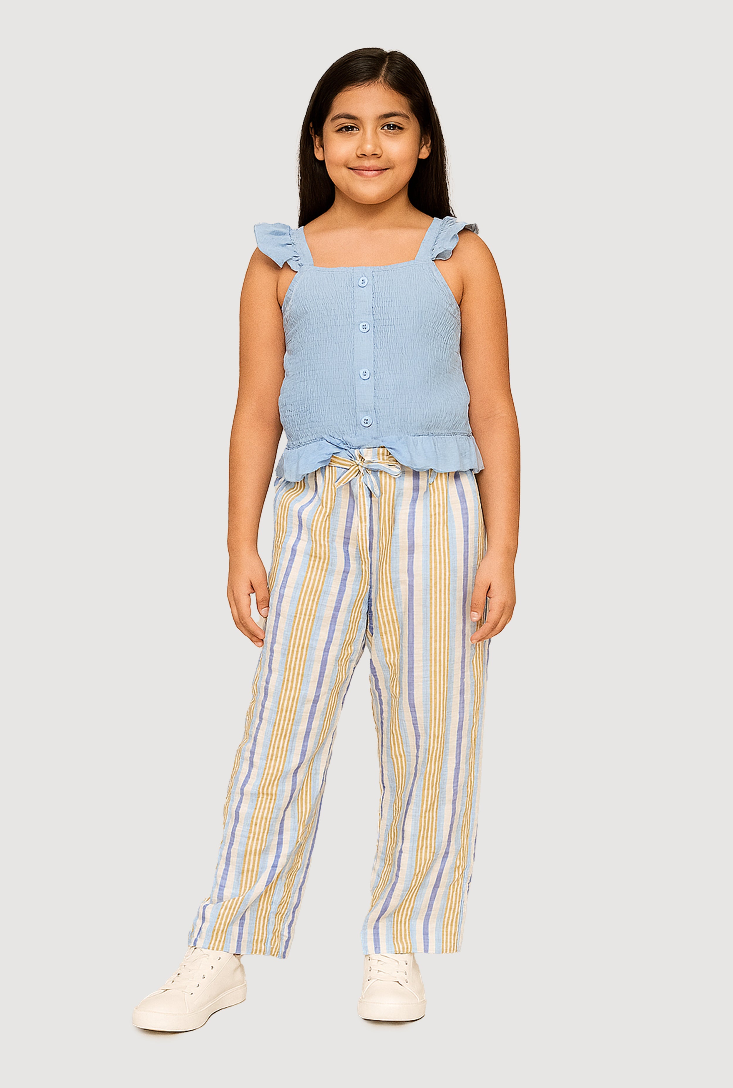 Girls Sleeveless Smocked Peplum Top and Palazzo Pants