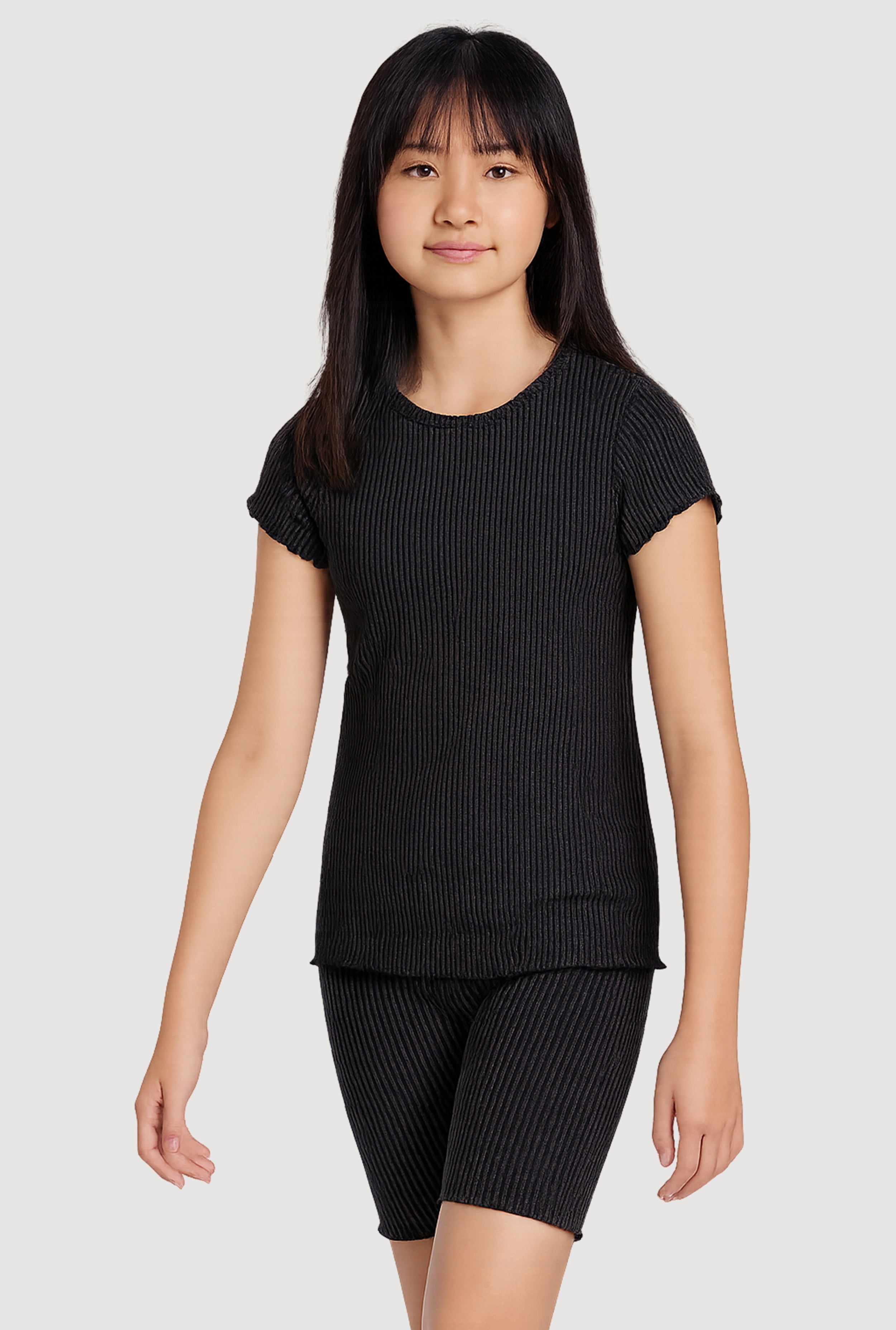 Girls Lettuce Edge Rib Knit Tee and Shorts