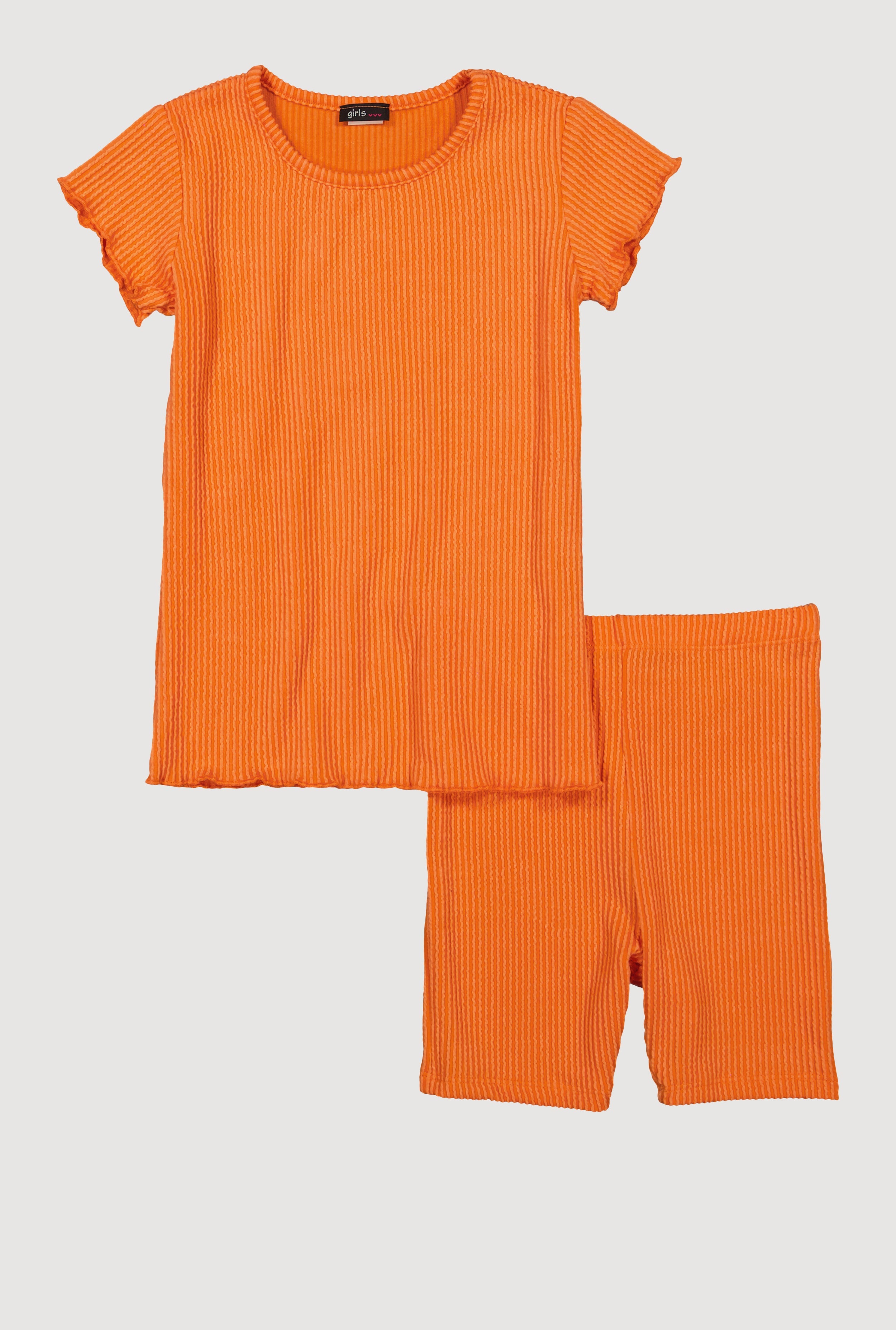 Girls Lettuce Edge Rib Knit Tee and Shorts