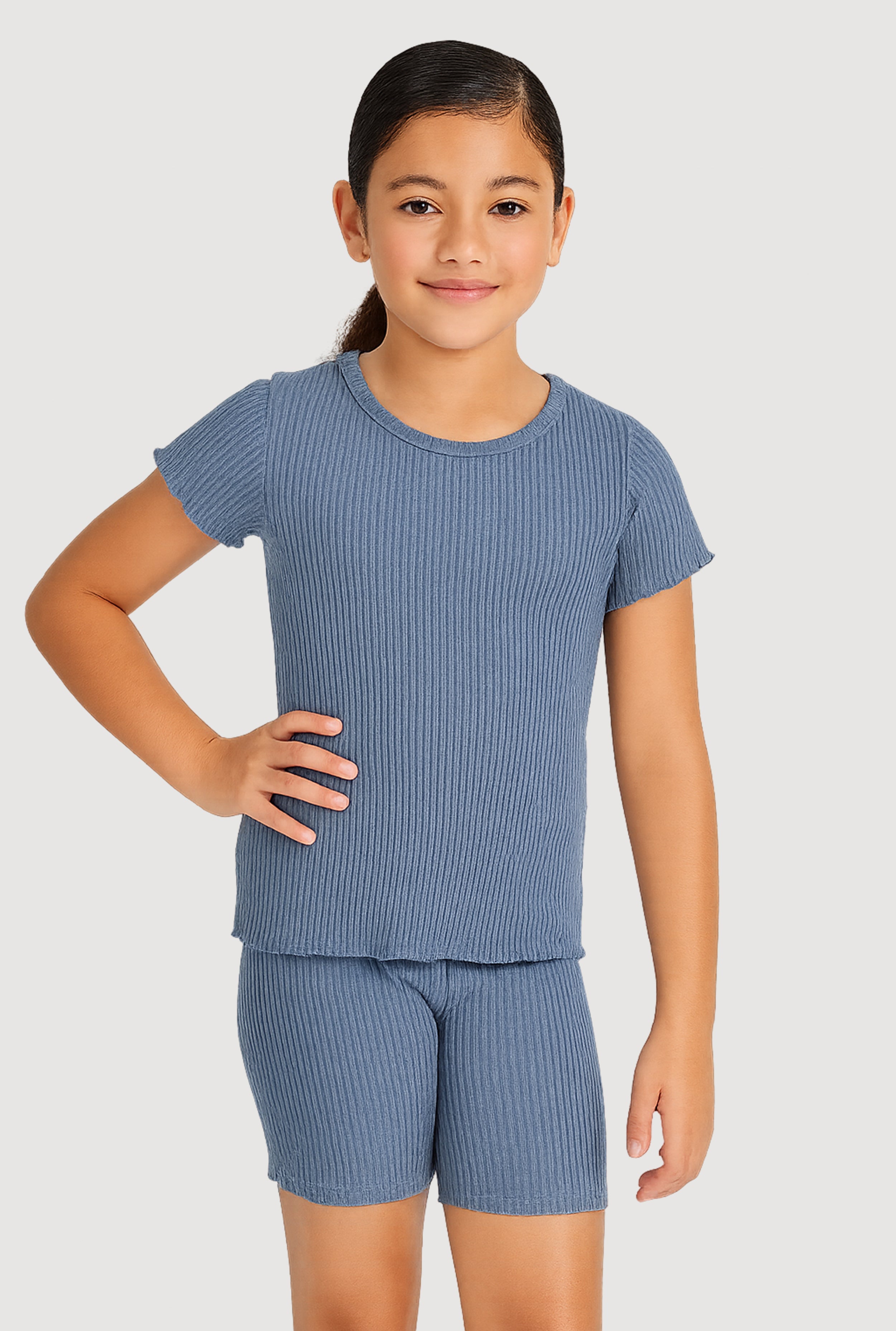 Girls Lettuce Edge Rib Knit Tee and Shorts