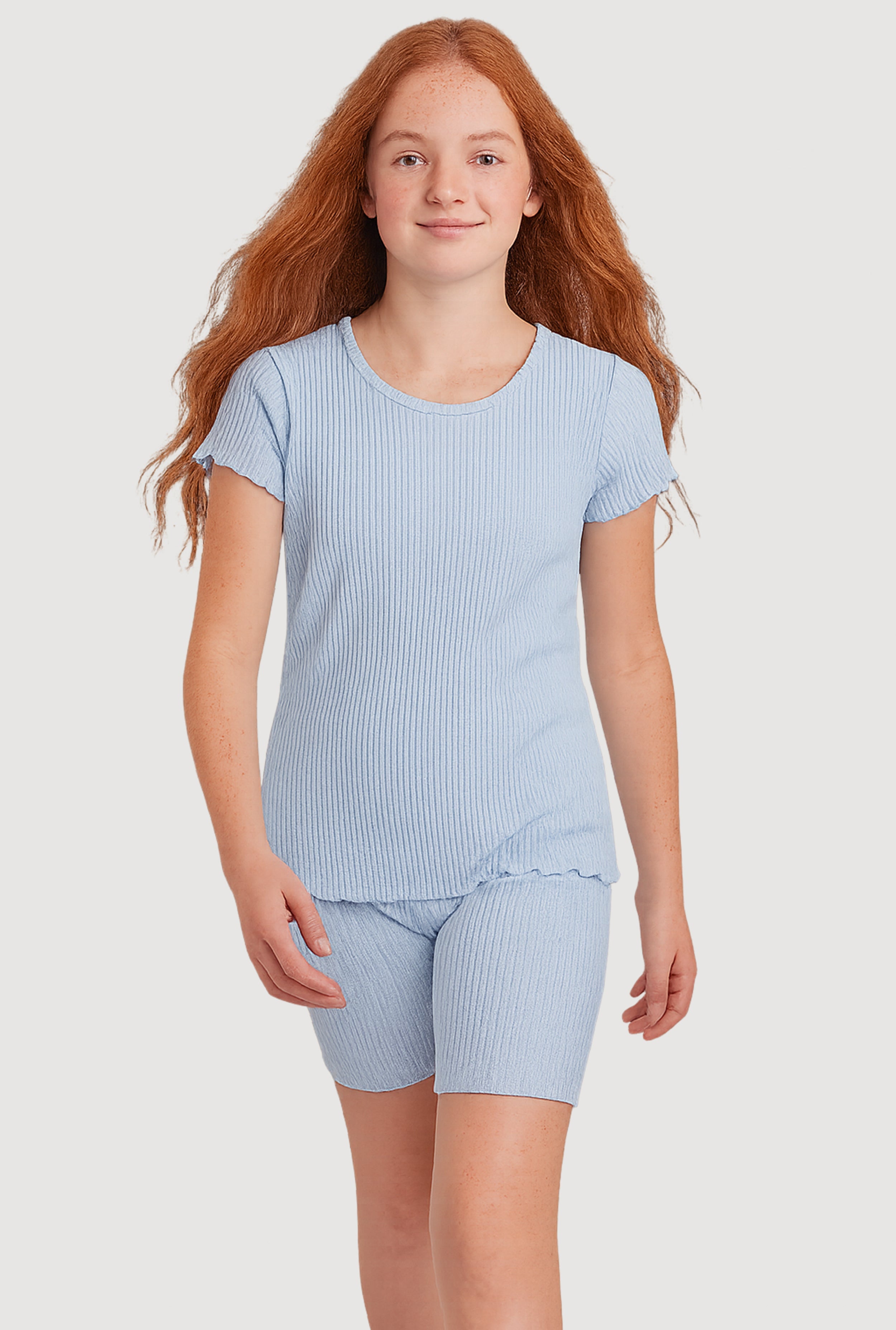 Girls Lettuce Edge Rib Knit Tee and Shorts