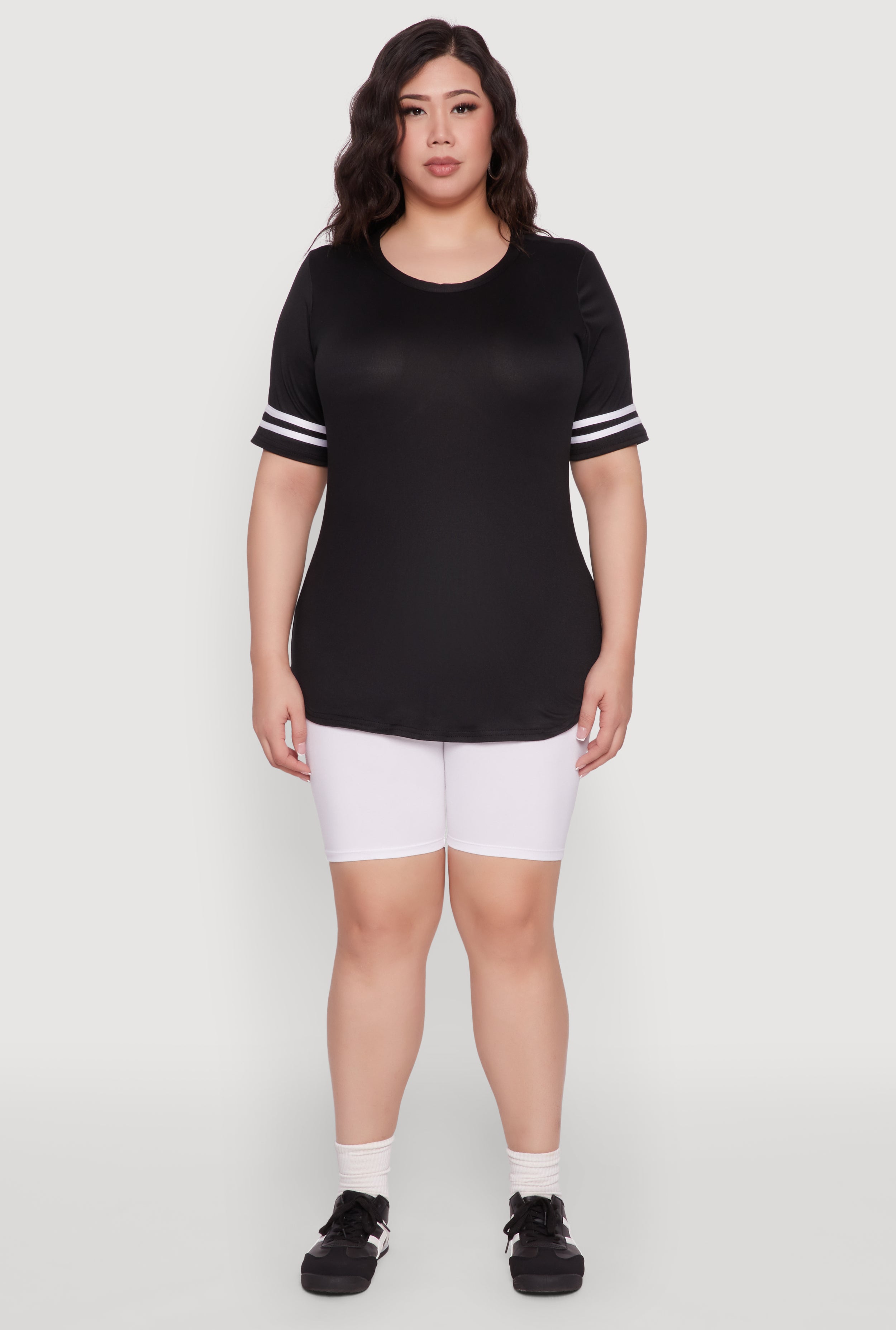 Plus Size Varsity Stripe Detail Short Sleeve Tee