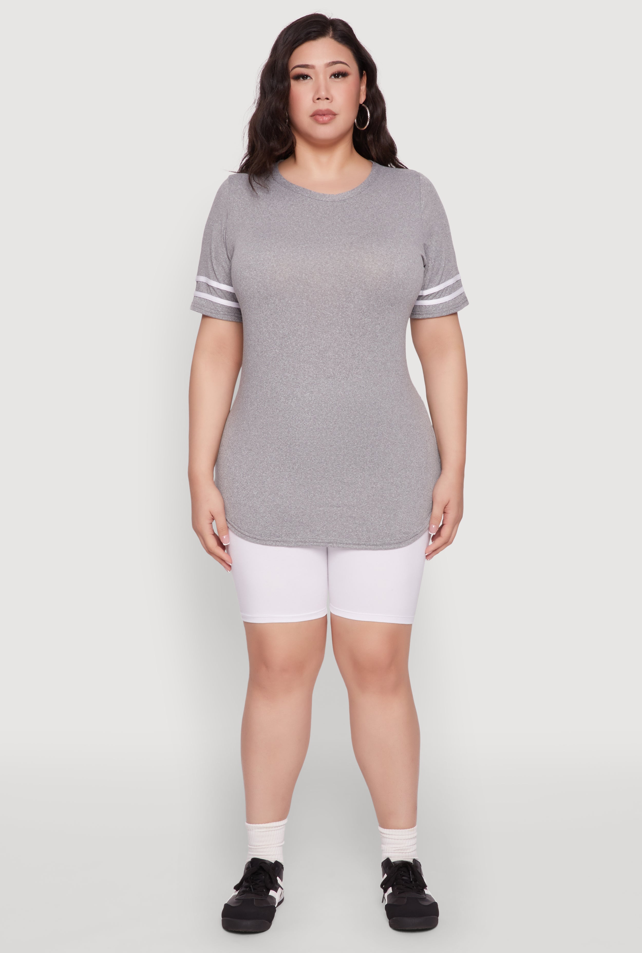 Plus Size Varsity Stripe Detail Short Sleeve Tee