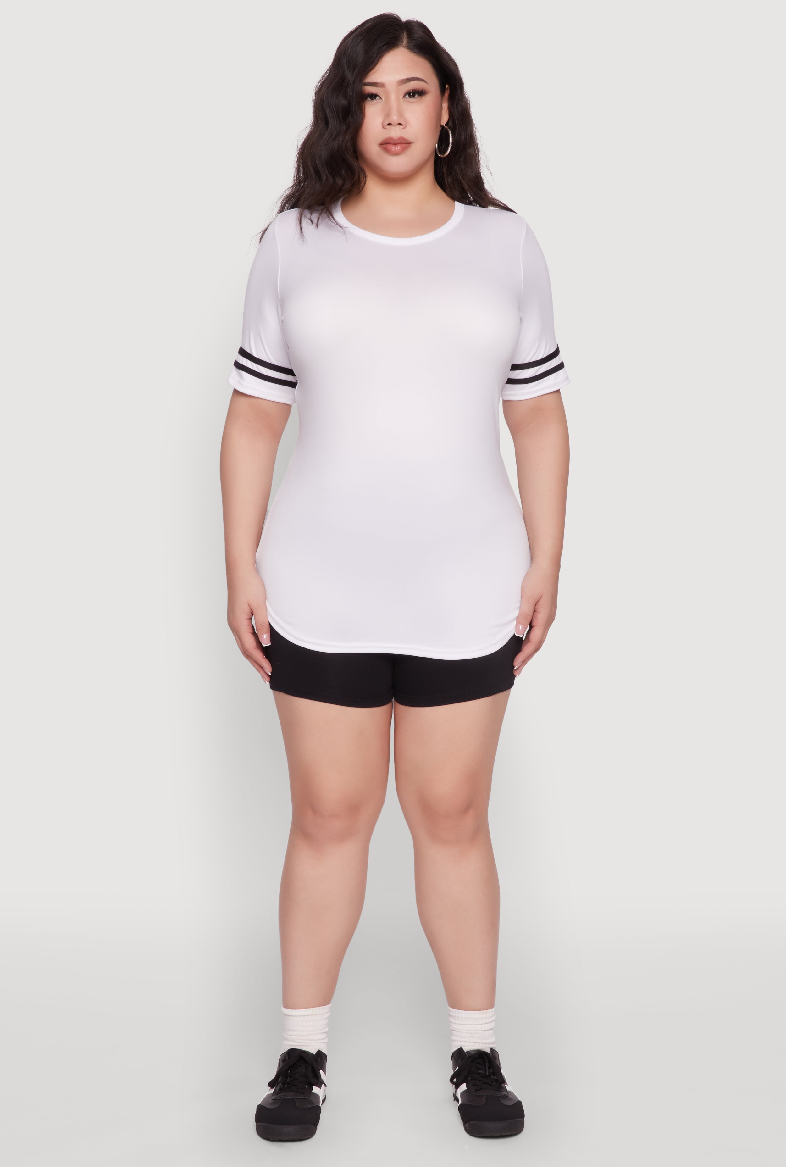 Plus Size Varsity Stripe Detail Short Sleeve Tee
