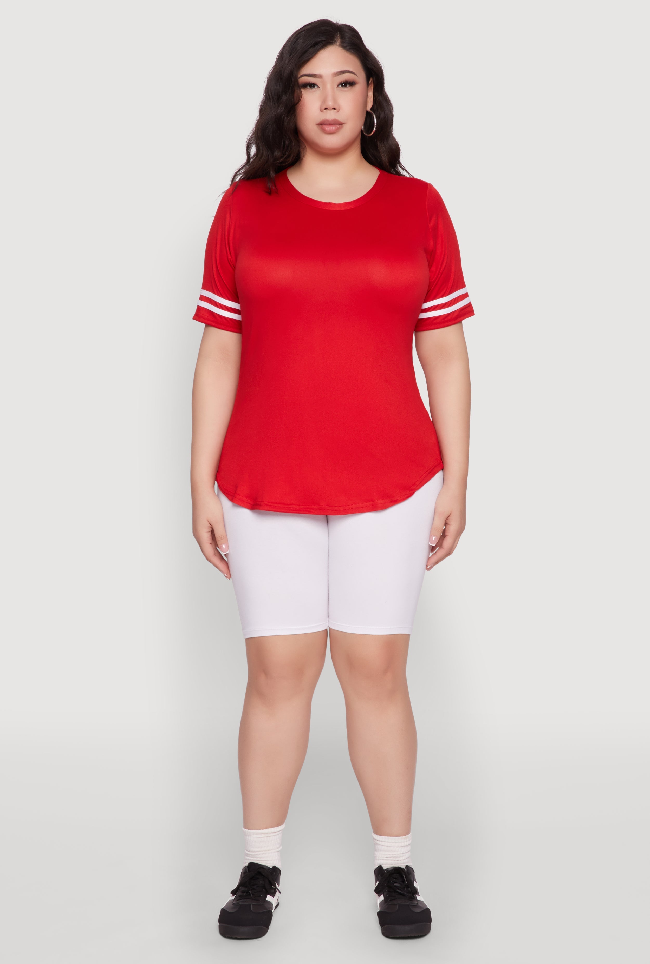 Plus Size Varsity Stripe Detail Short Sleeve Tee