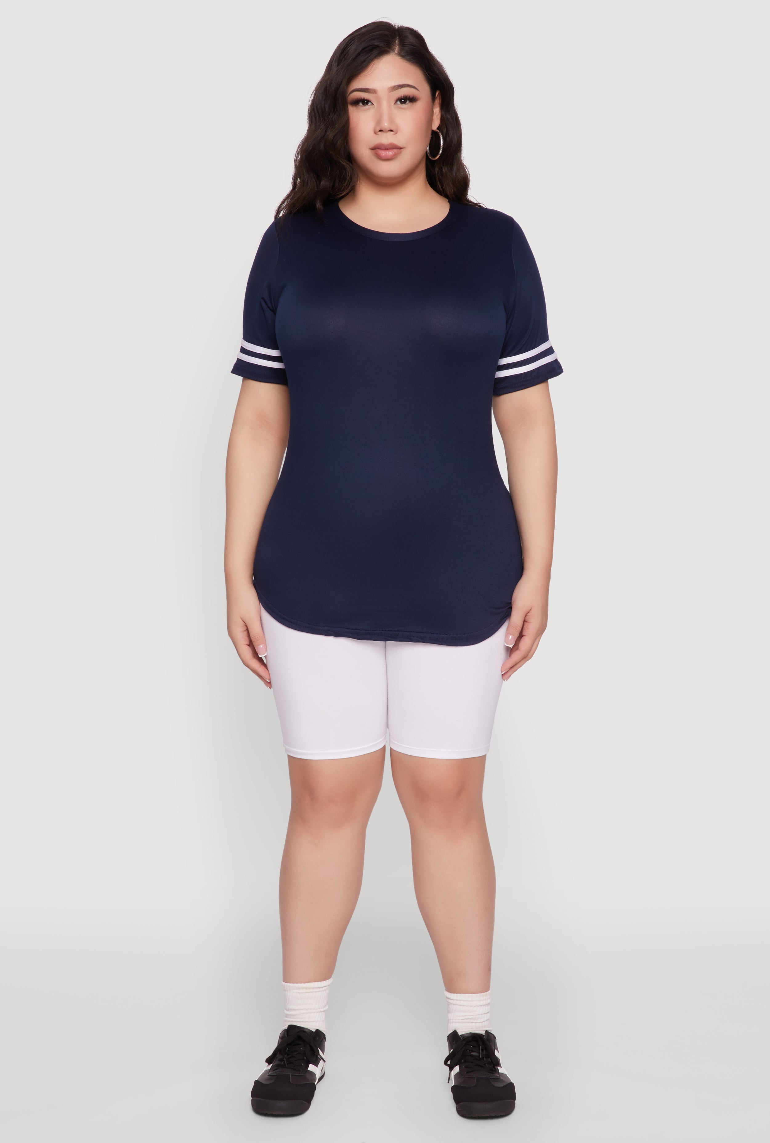 Plus Size Varsity Stripe Detail Short Sleeve Tee