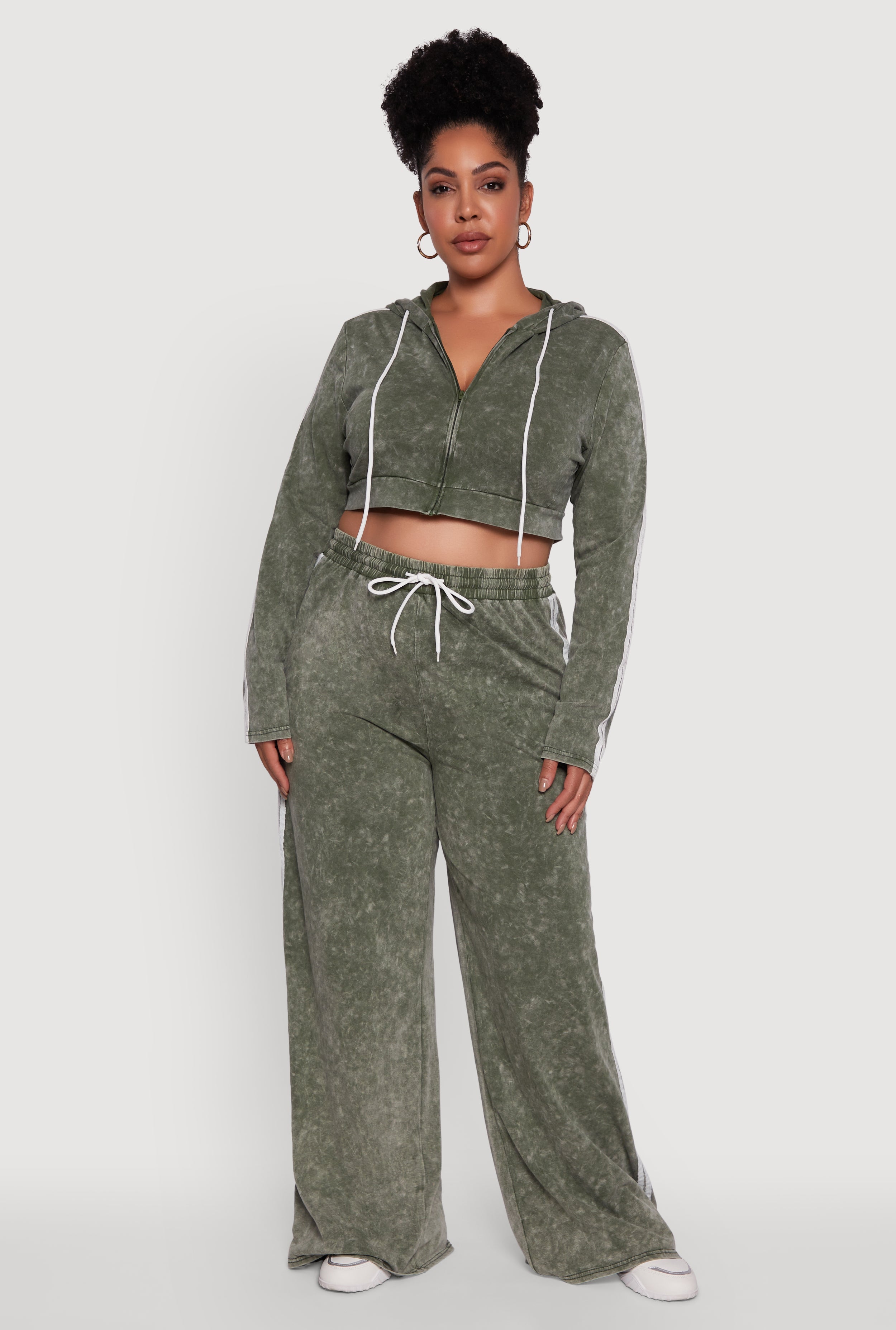 Plus Size Daisy High Waisted Acid Wash Wide Leg Pants