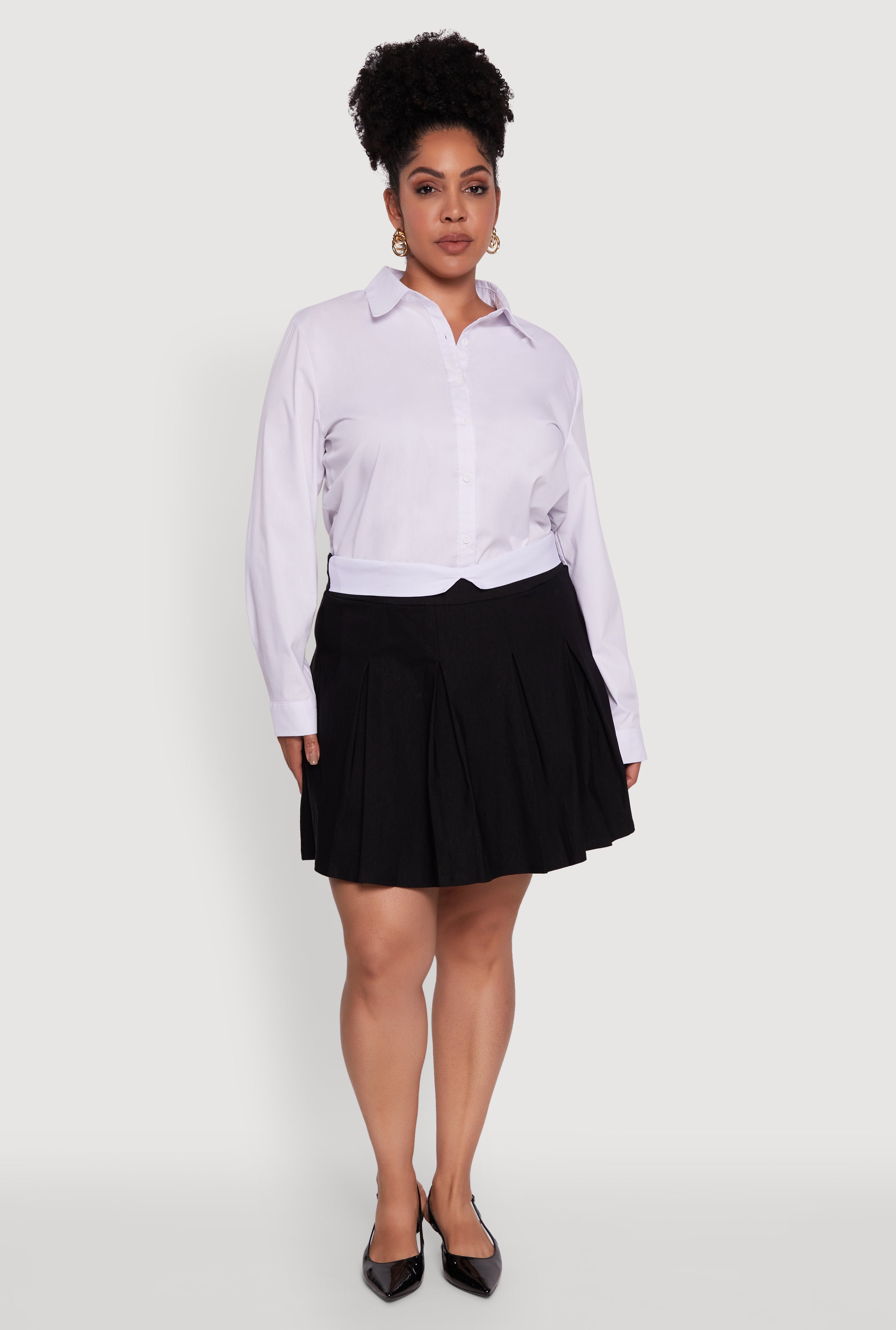 Plus Size Mini Pleated Skirt with Contrast Waistband