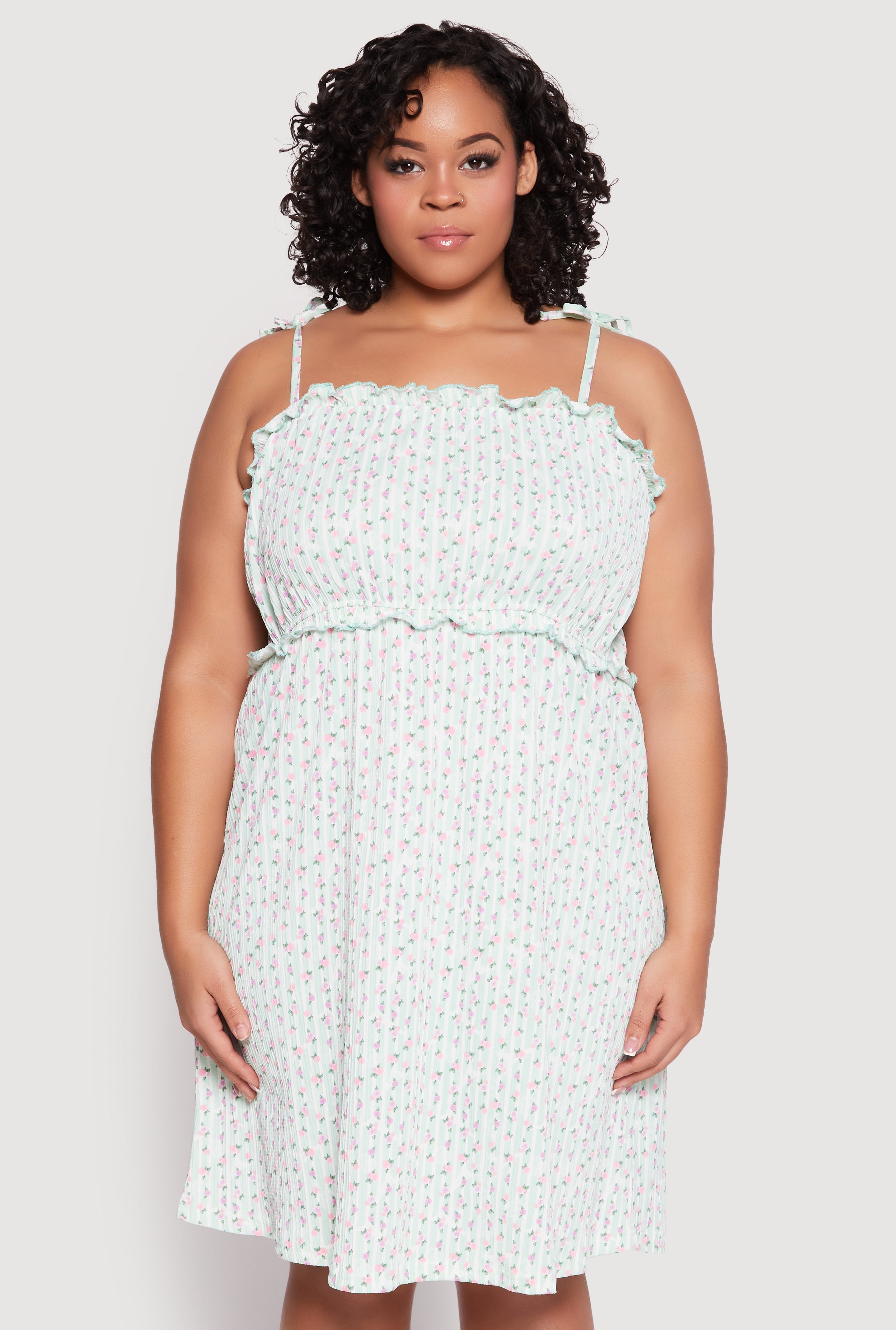 Plus Size Ditsy Floral Tie Shoulder Sleep Dress