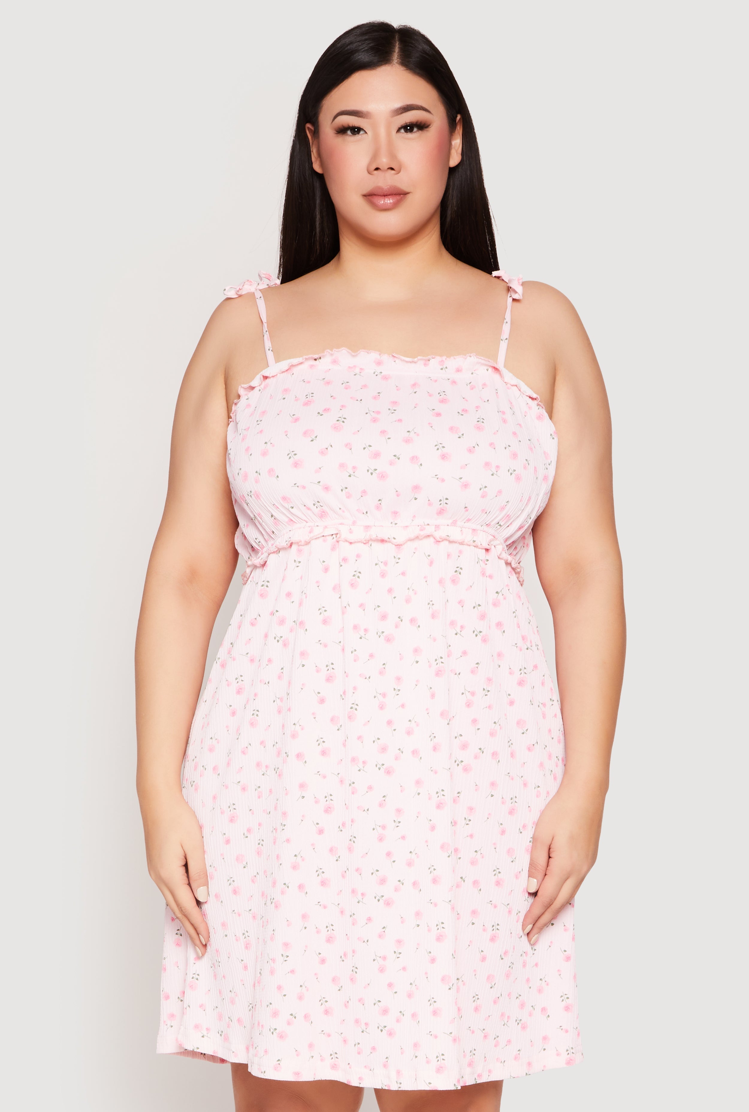 Plus Size Ditsy Floral Tie Shoulder Sleep Dress