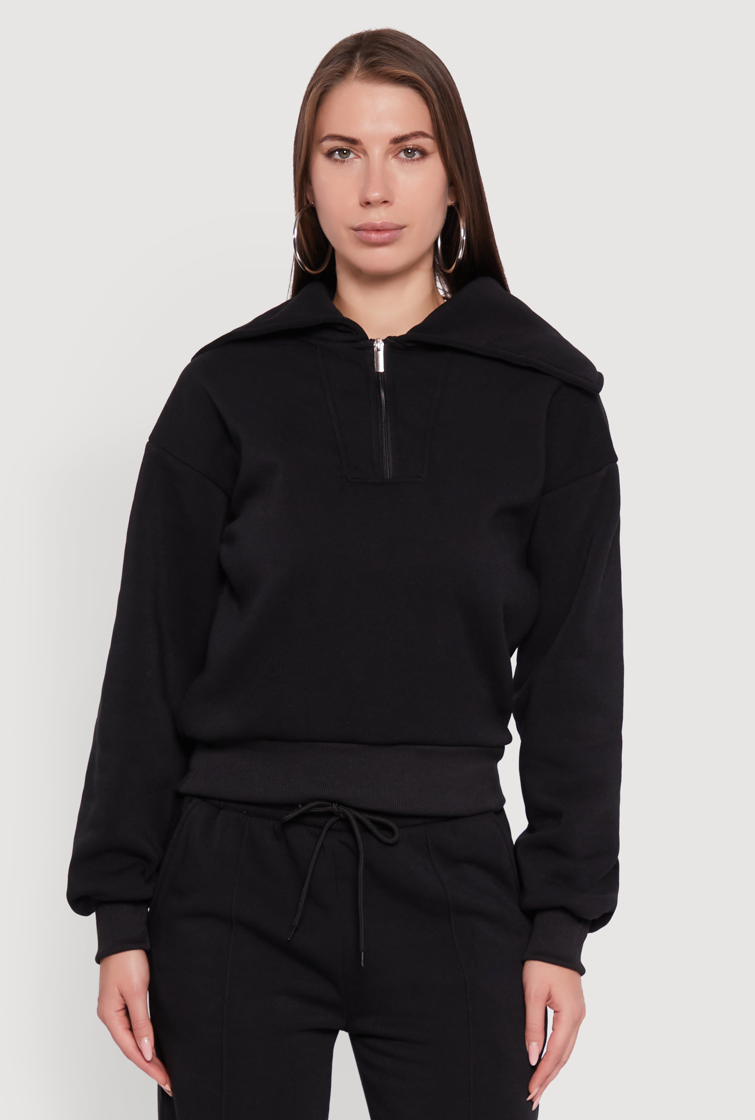 Fleece Collared Quarter Zip Pullover Sweatshirt