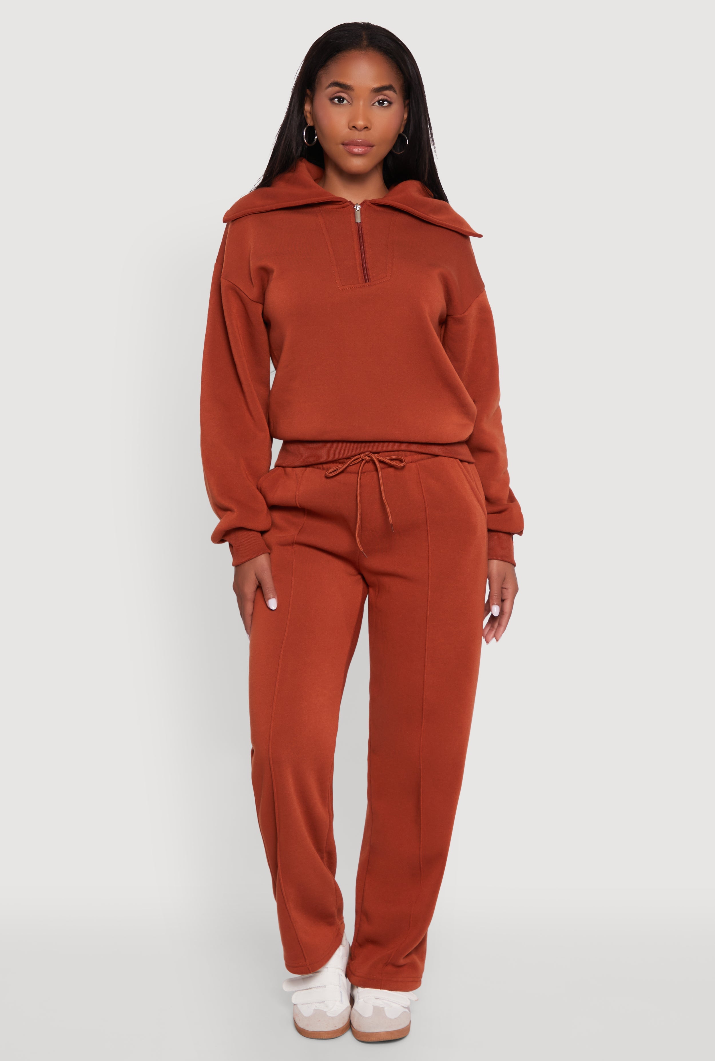 Fleece Collared Quarter Zip Pullover Sweatshirt