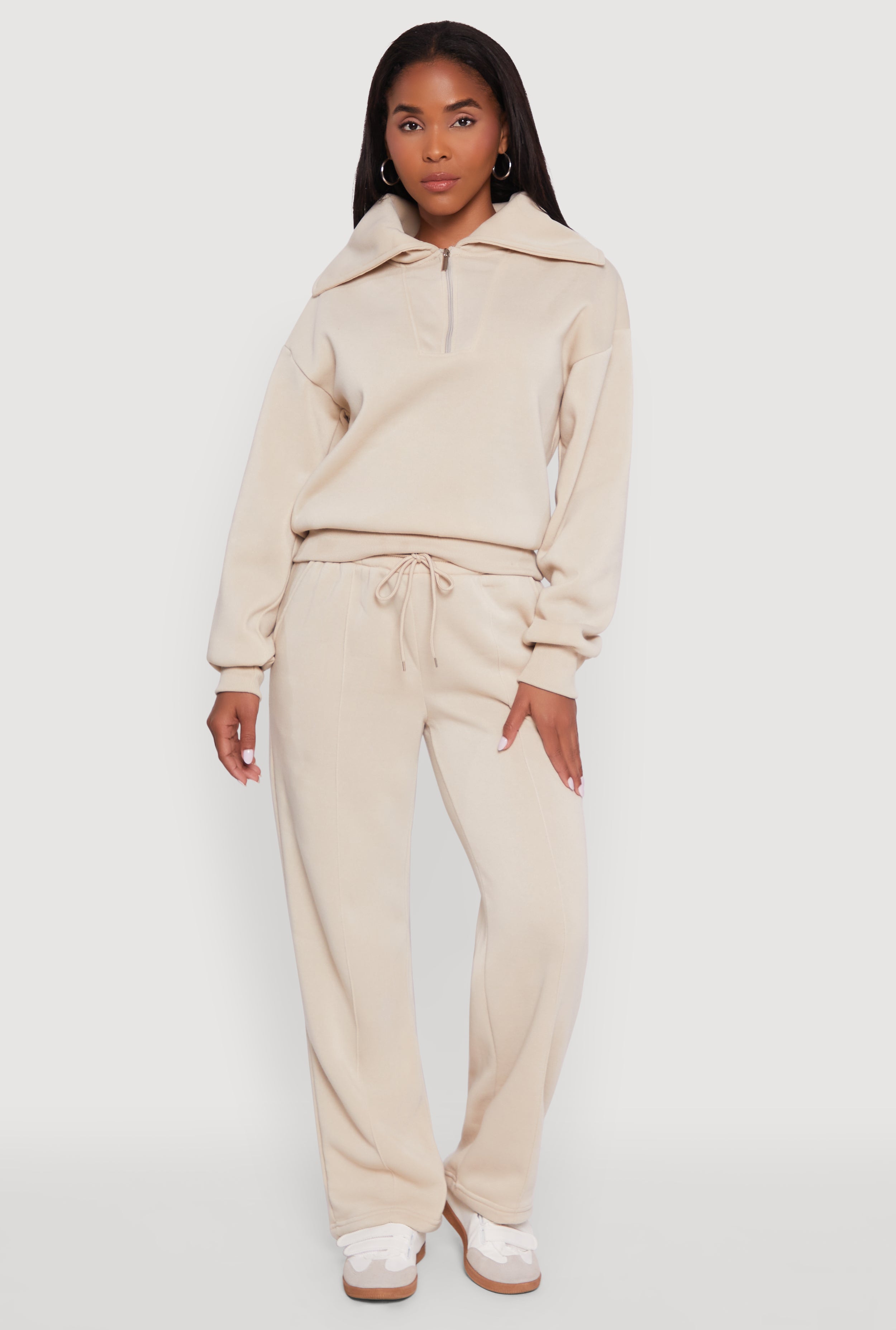 Fleece Collared Quarter Zip Pullover Sweatshirt
