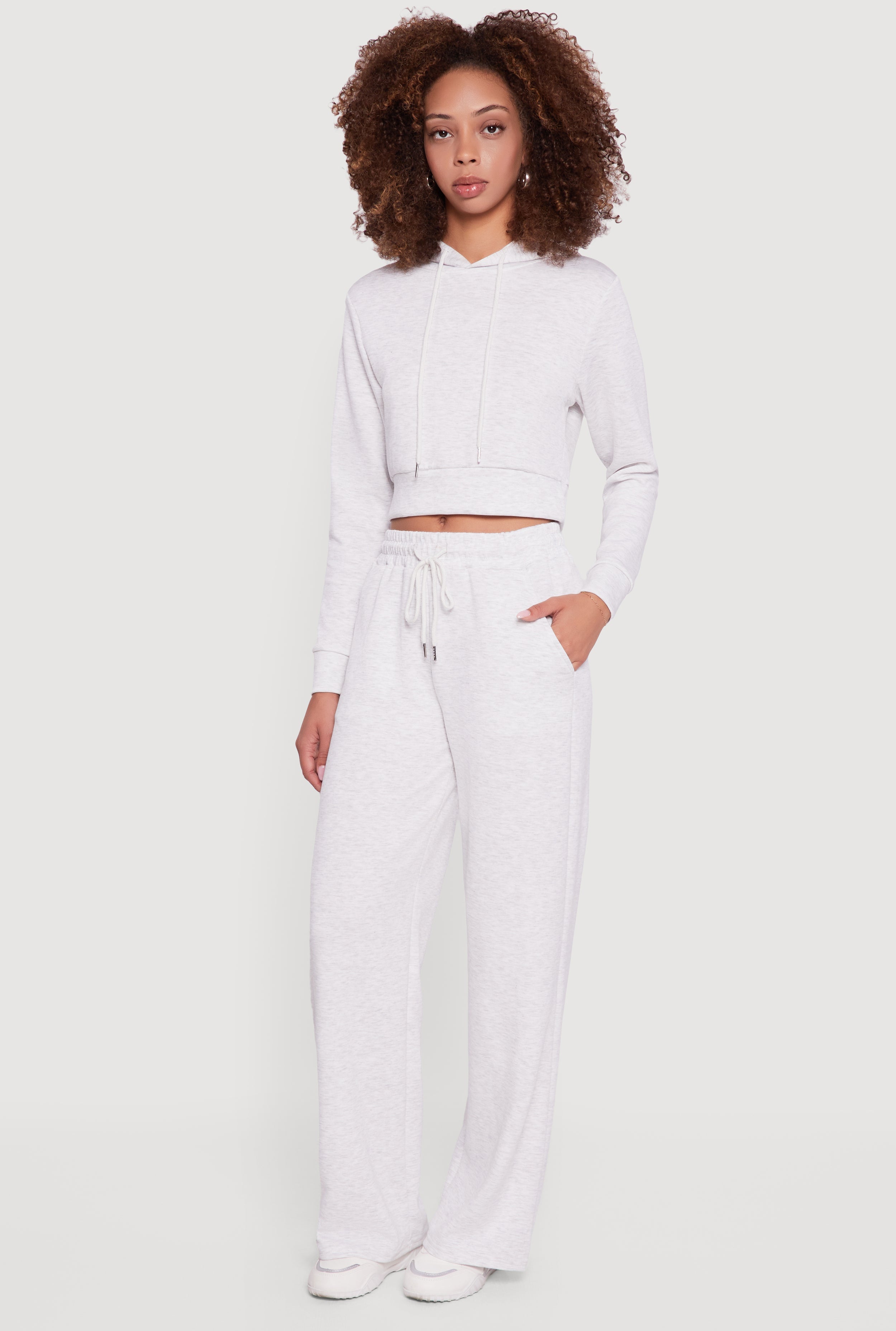 Pull On Drawstring Waist Wide Leg Sweatpants