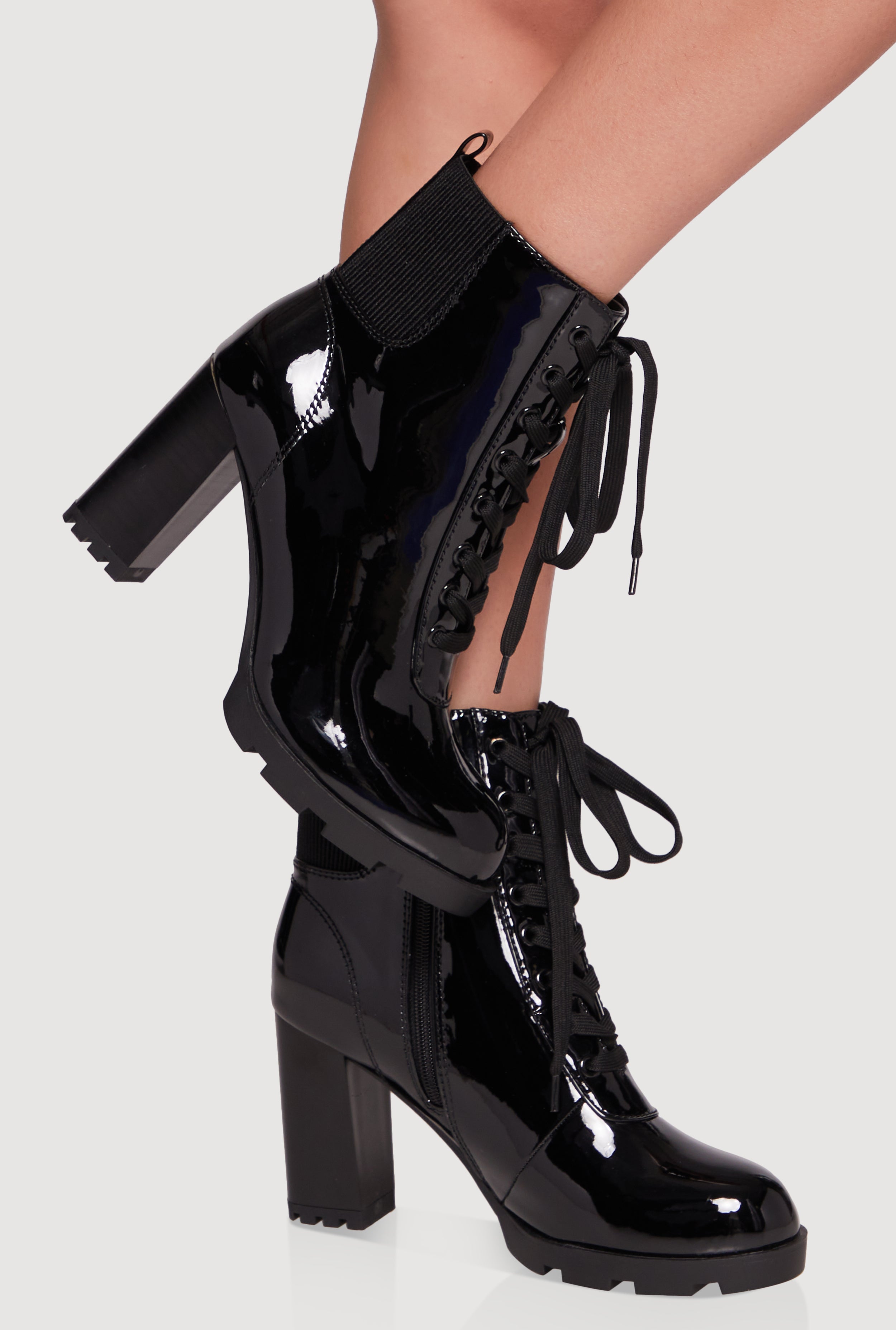 Side Zip Lace Up Block Heel Combat Boots
