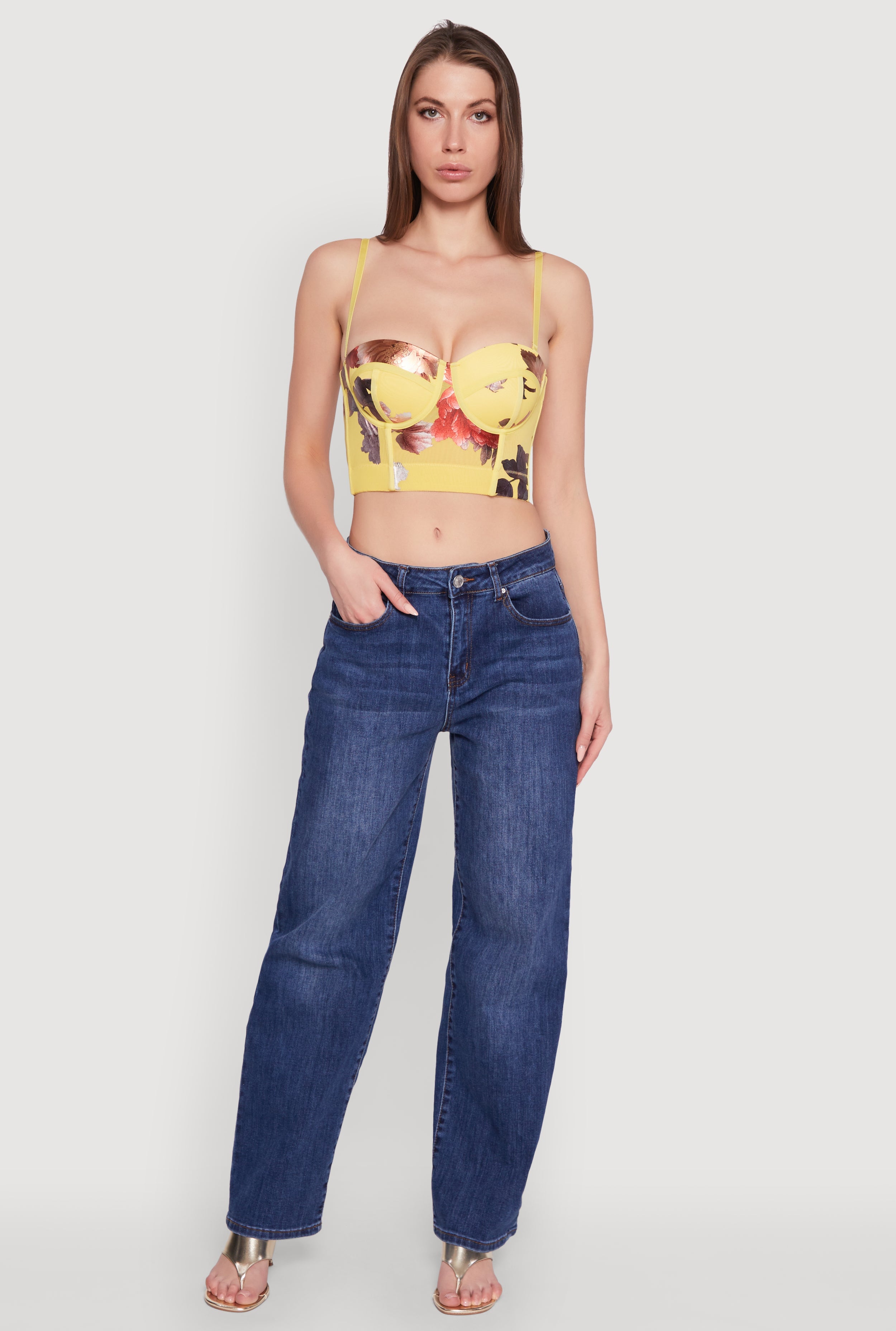 Stylish Floral Mesh Bustier Crop Top