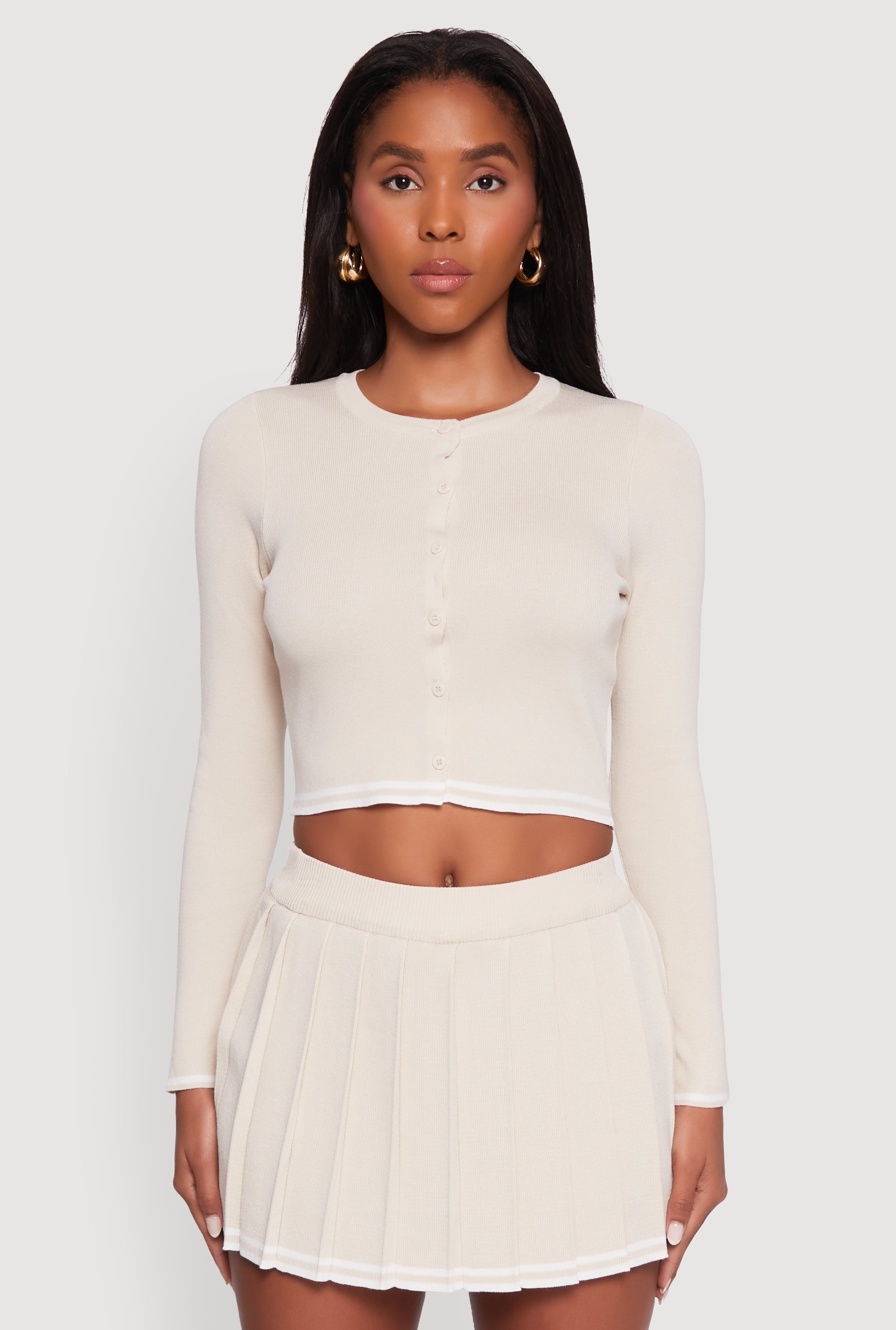 Daisy Button Front Varsity Stripe Cardigan