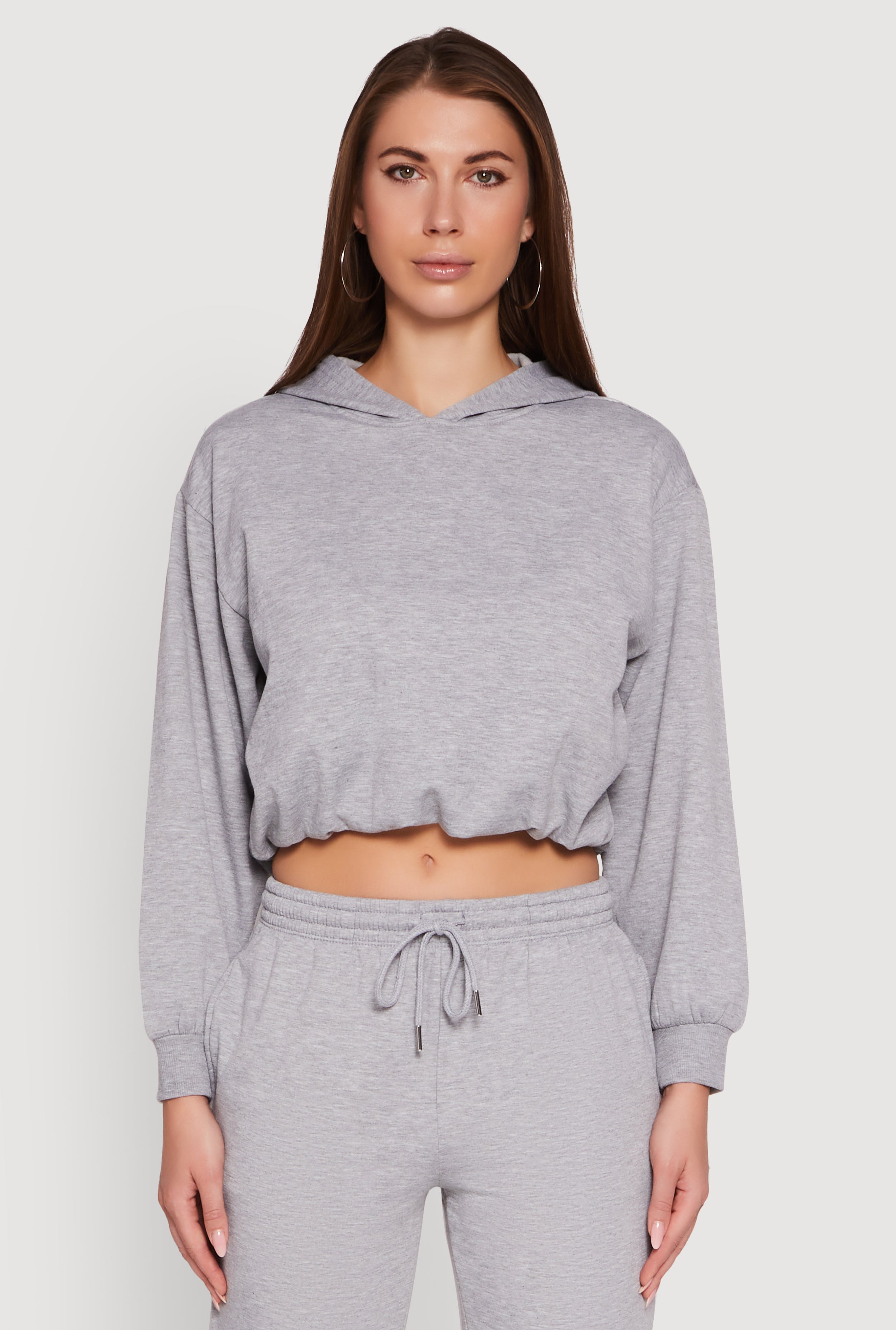 Bubble Hem Fleece Lined Hooded Crop Sweatshirt