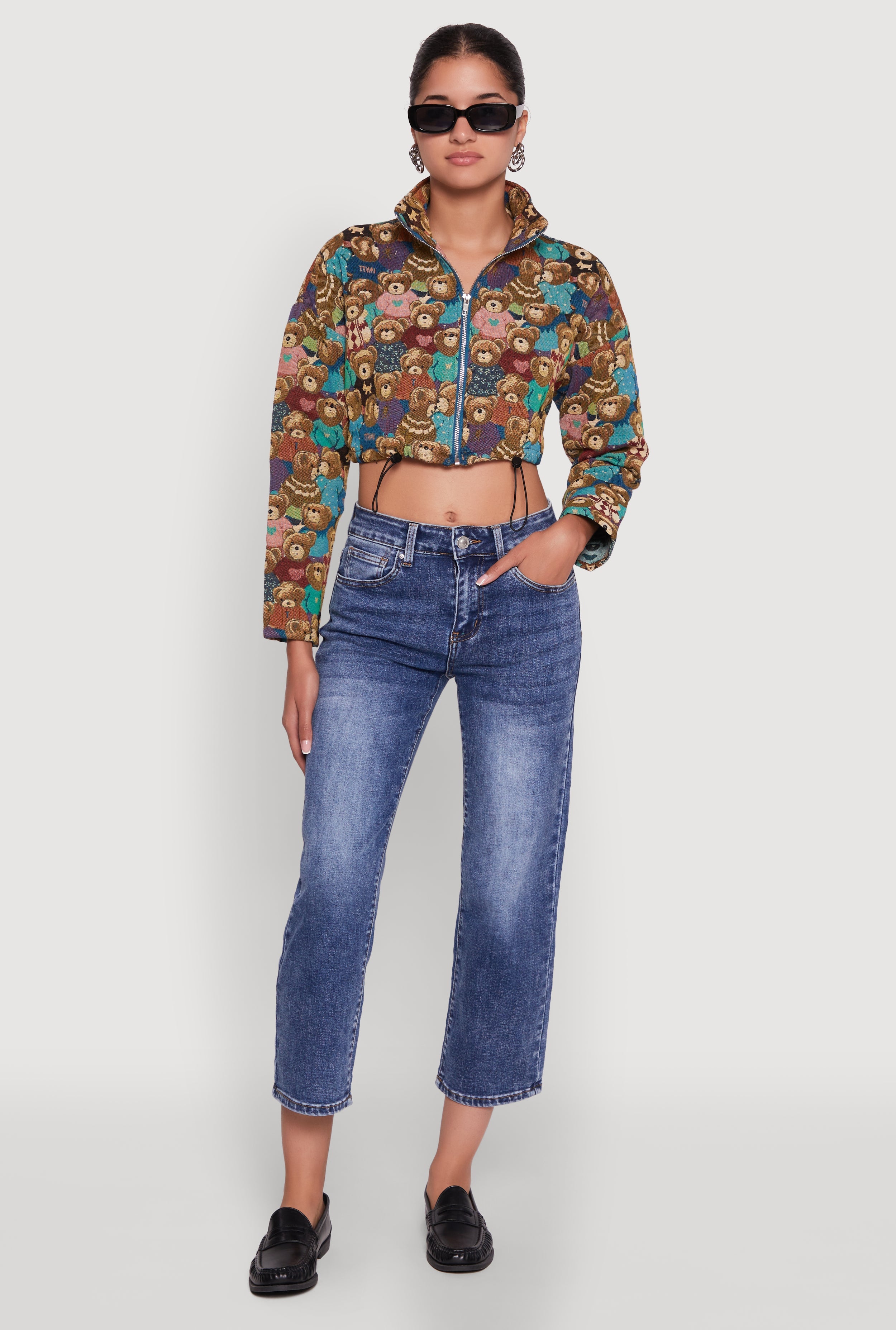Daisy Patterned Jacquard Cropped Jacket