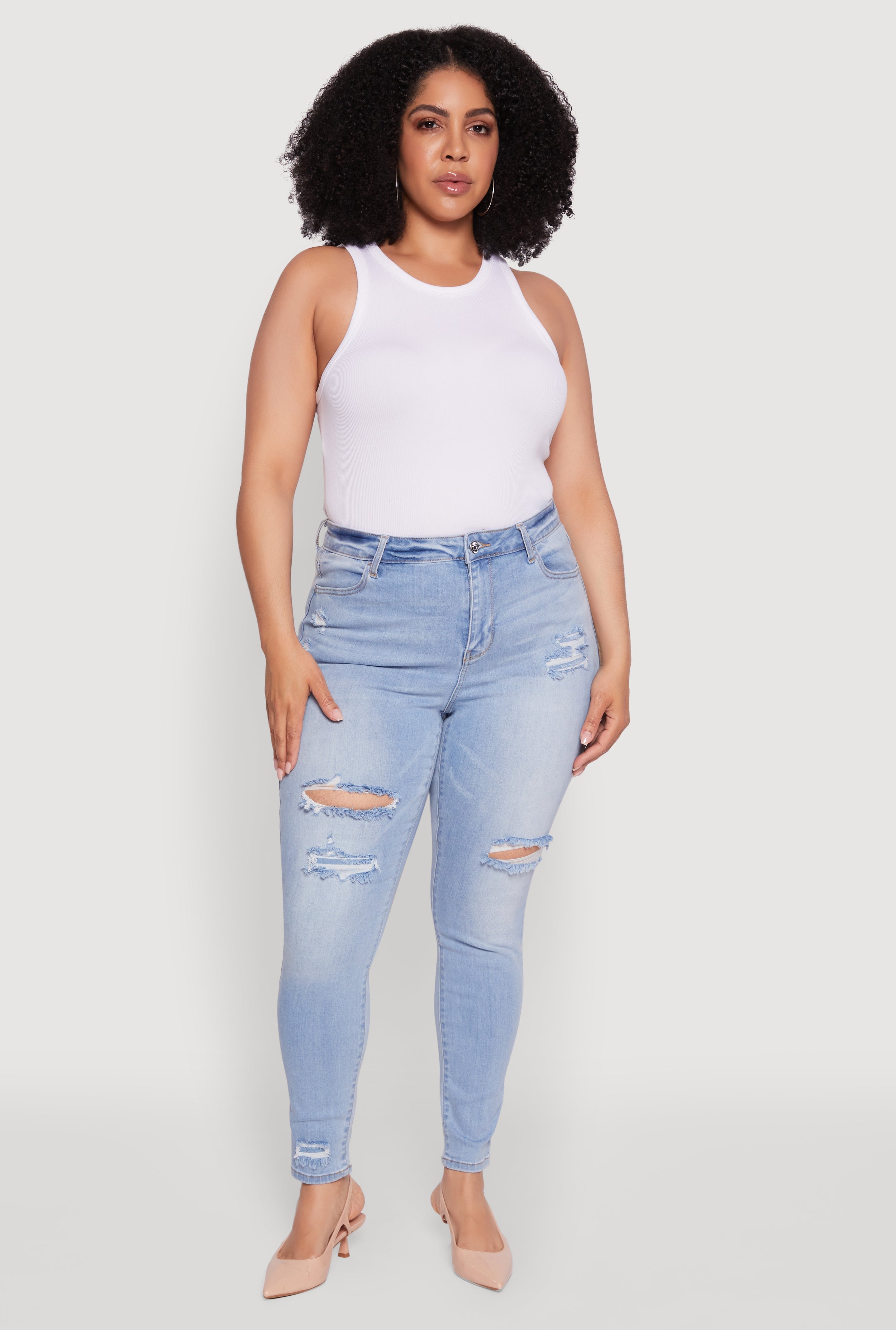 Plus Size WAX Distressed High Waisted Skinny Leg Jeans
