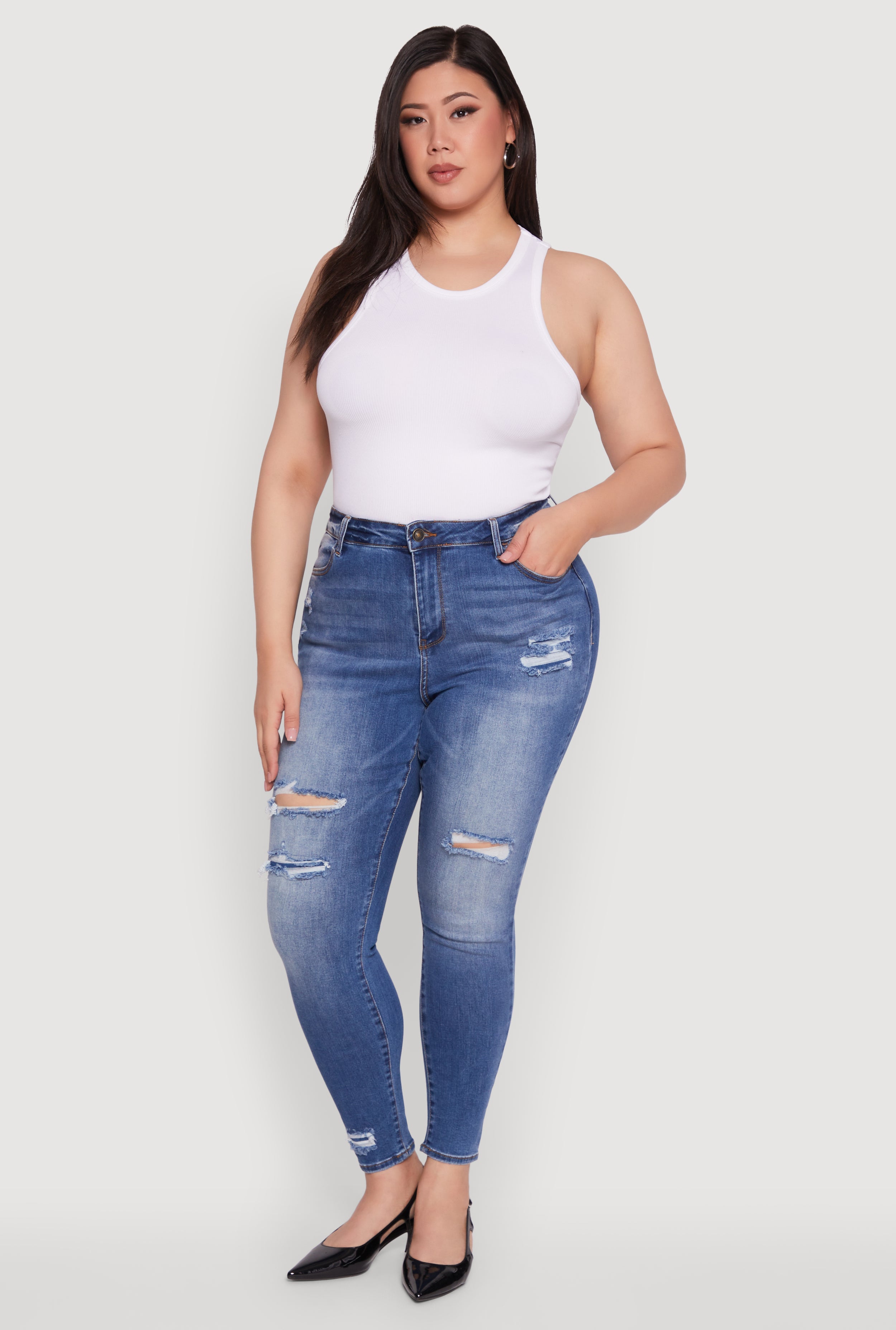 Plus Size WAX Distressed High Waisted Skinny Leg Jeans