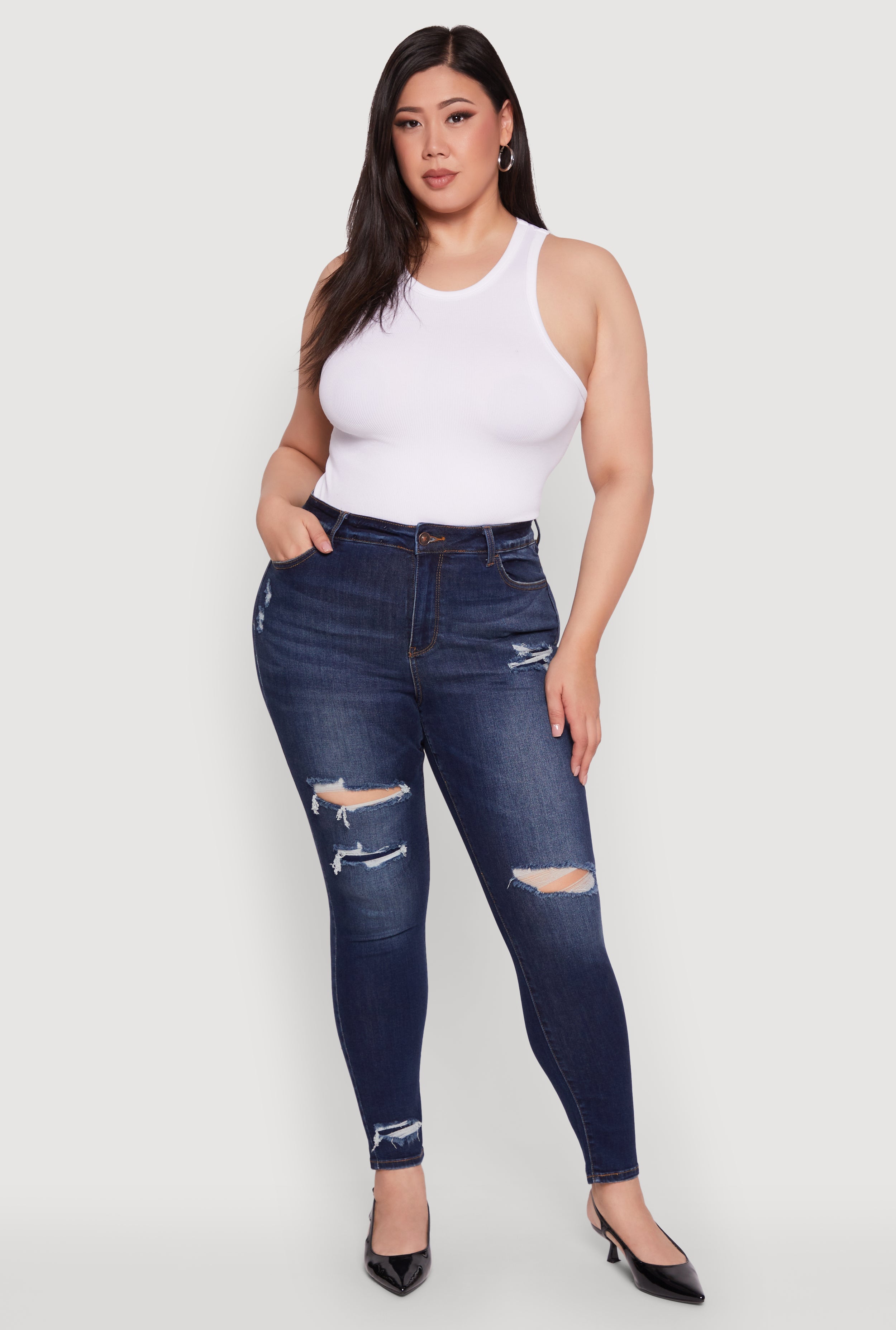 Plus Size WAX Distressed High Waisted Skinny Leg Jeans