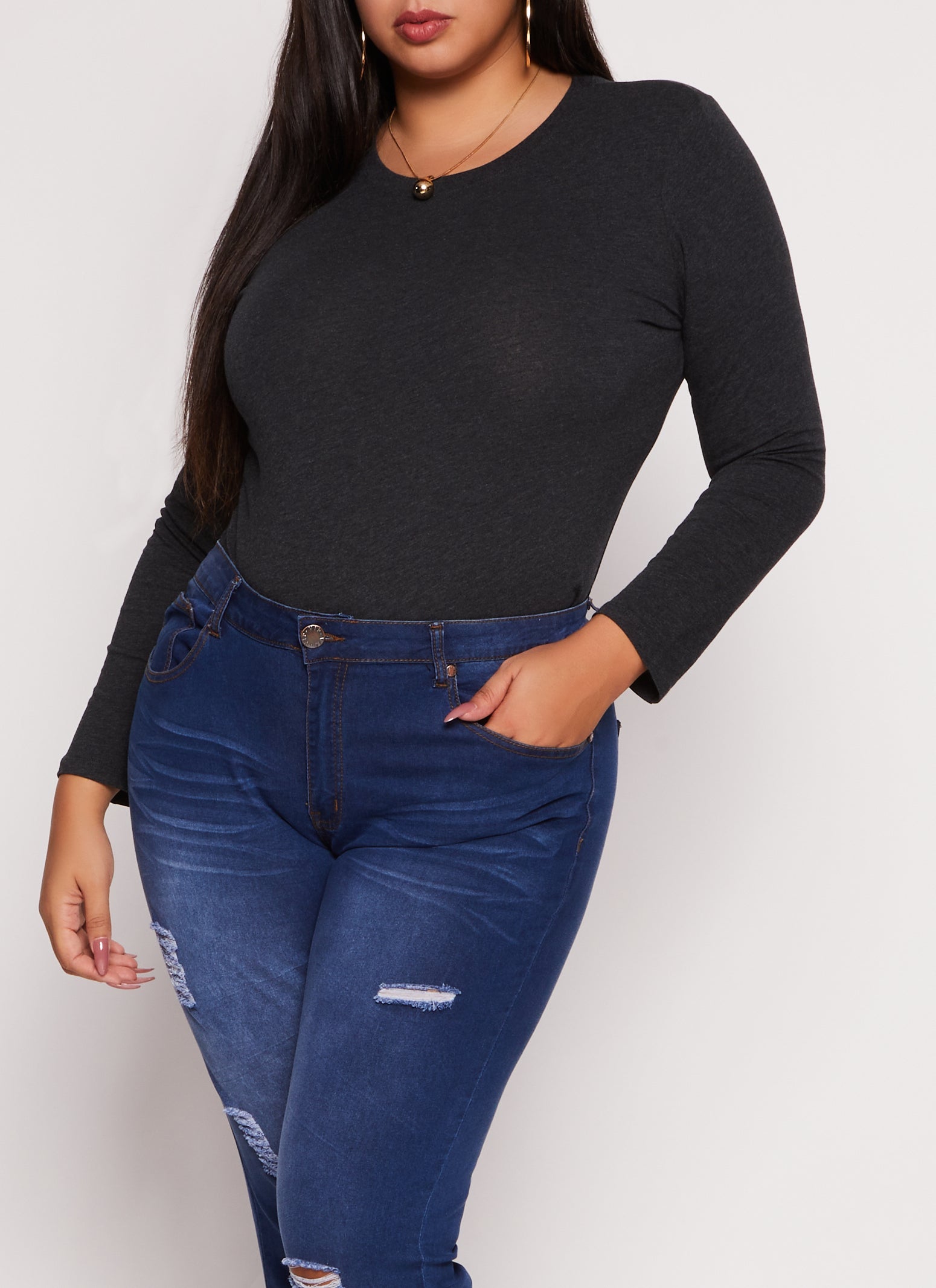 Plus Size Long Sleeve Basic T Shirt