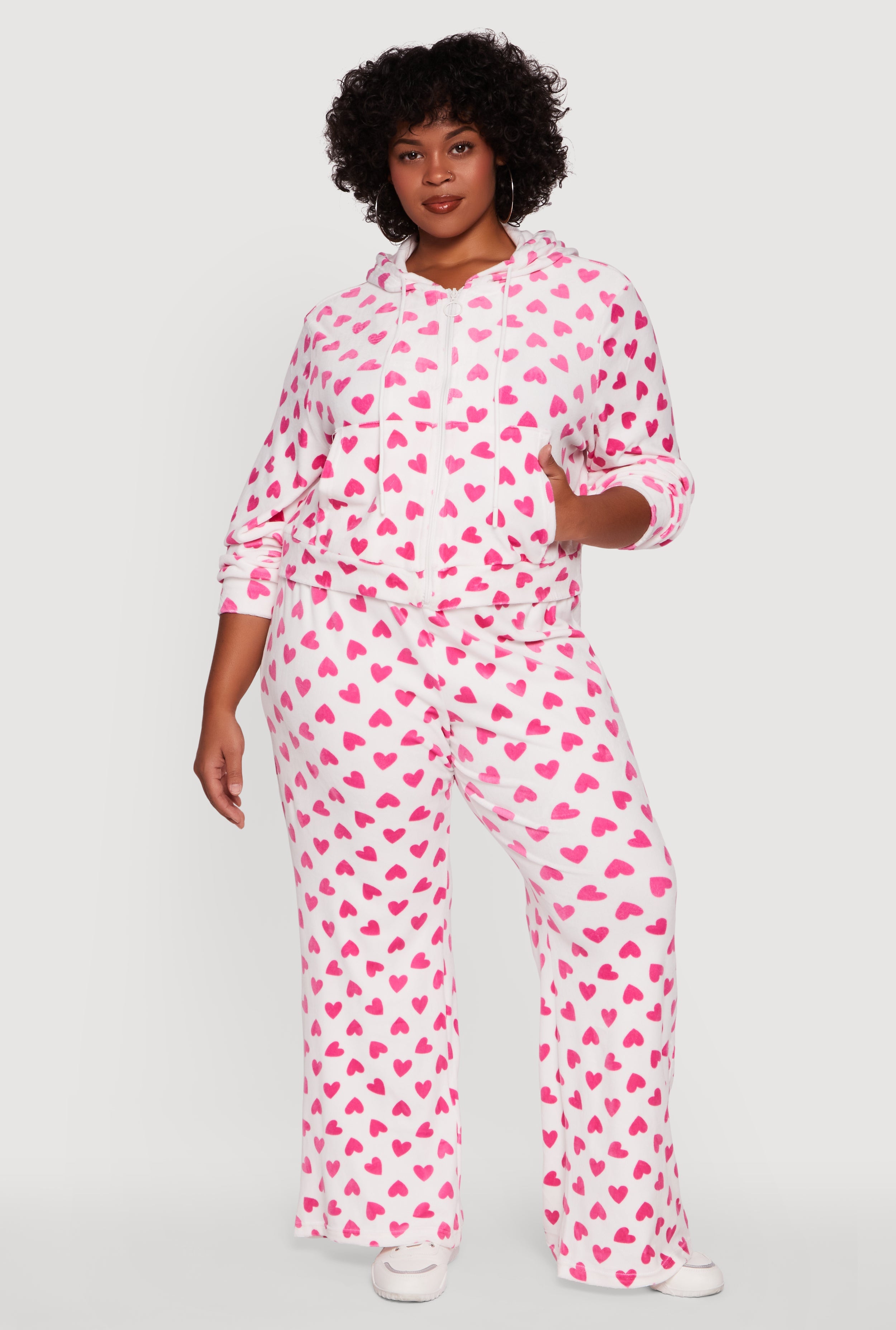 Plus Size Velour Heart Print Drawstring Waist Sweatpants