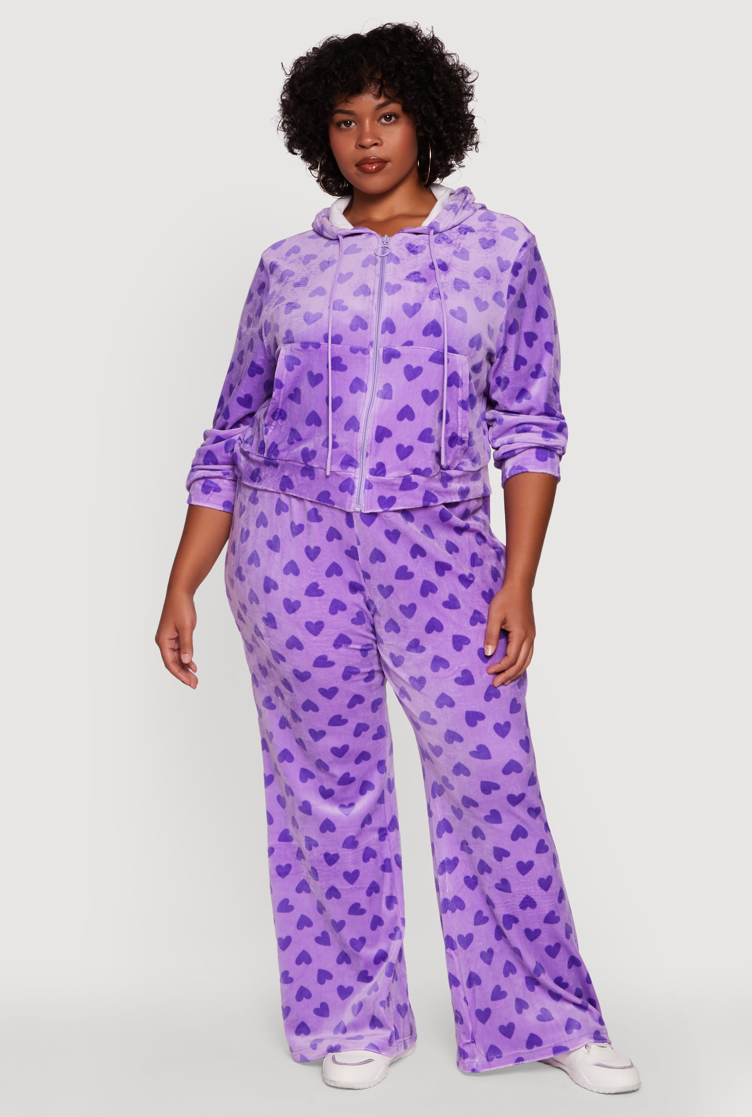 Plus Size Velour Heart Print Drawstring Waist Sweatpants