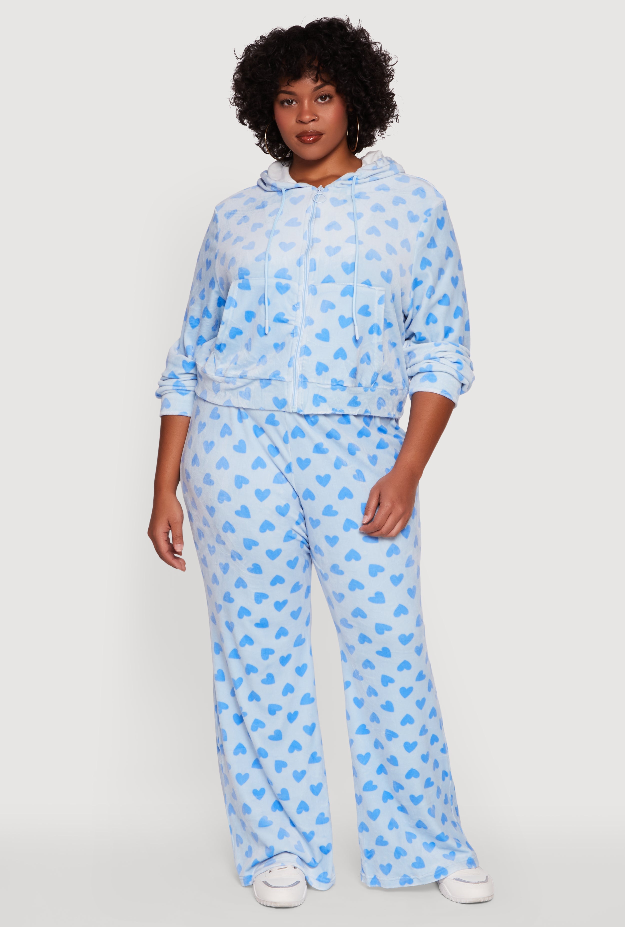 Plus Size Velour Heart Print Drawstring Waist Sweatpants