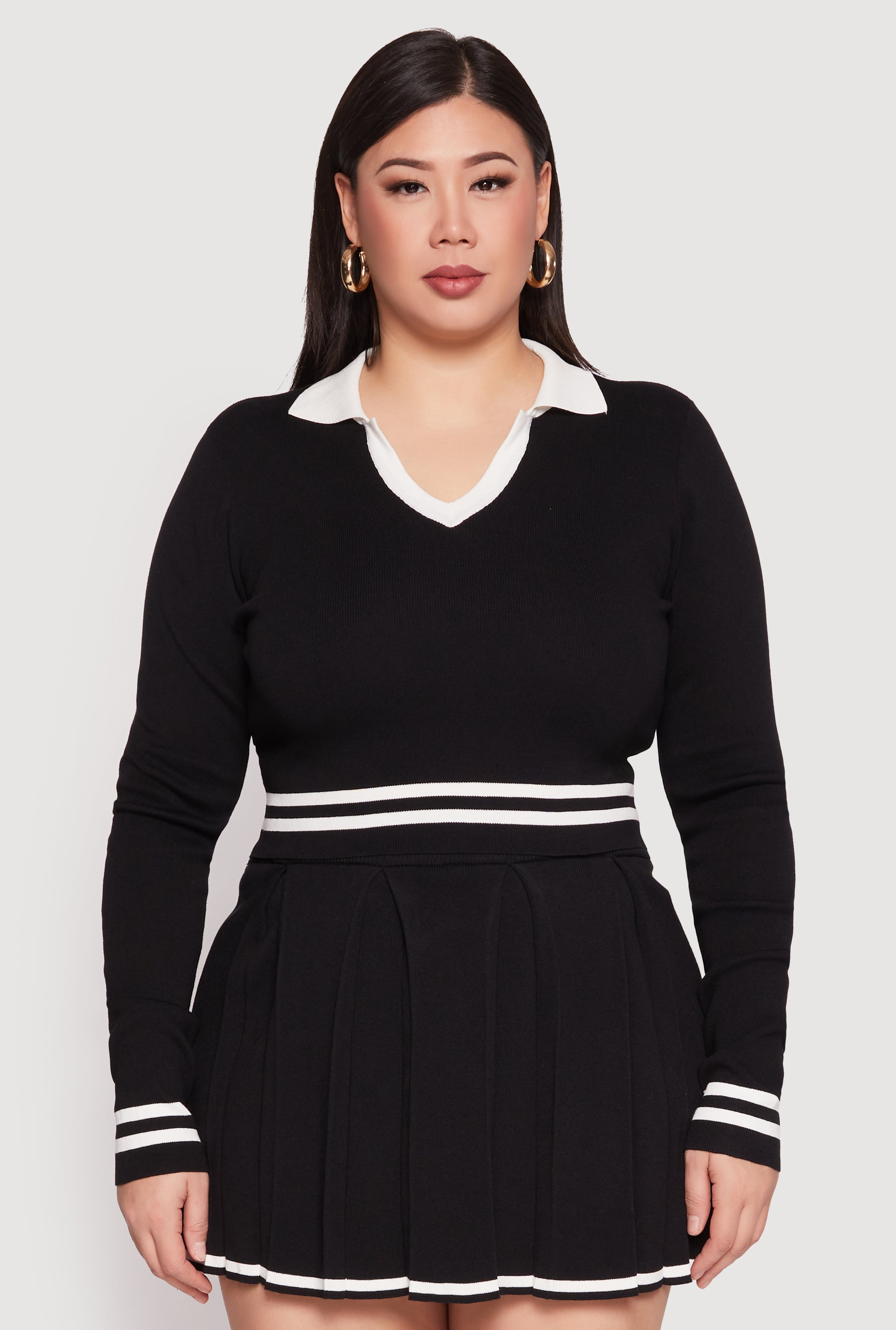 Plus Size Daisy Varsity Stripe Detail Cropped Sweater