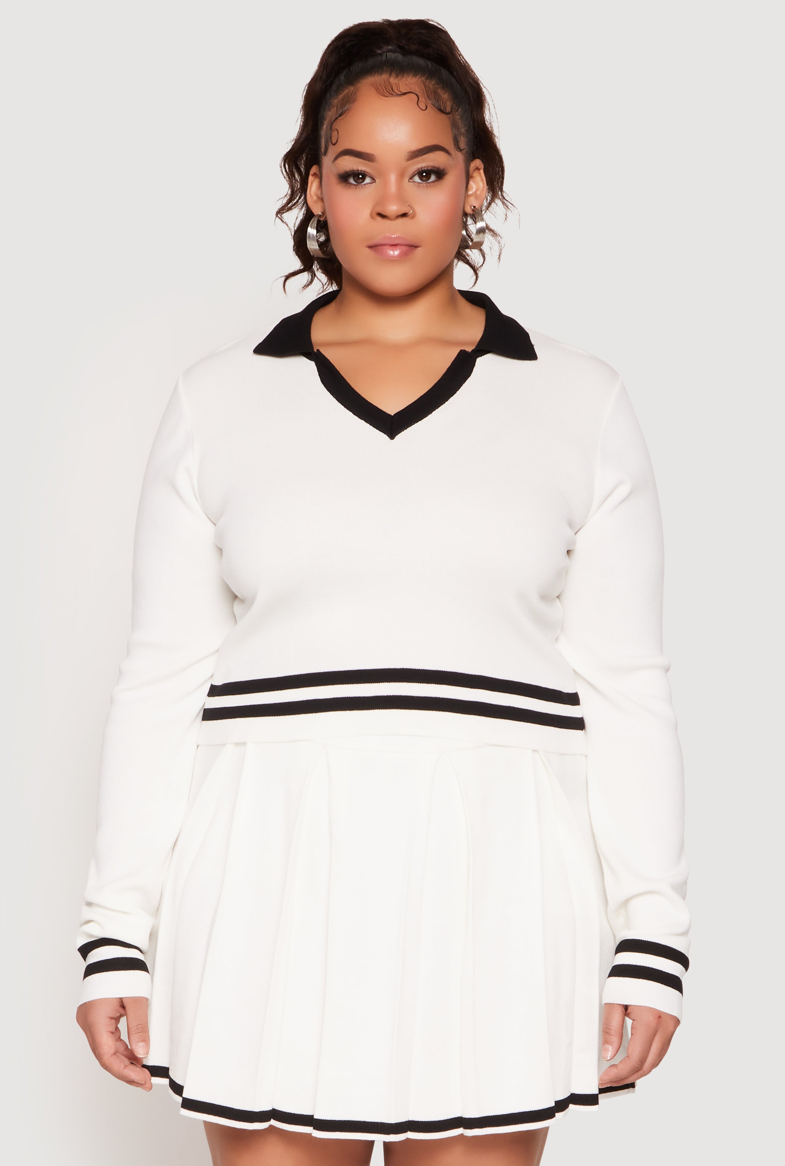 Plus Size Daisy Varsity Stripe Detail Cropped Sweater