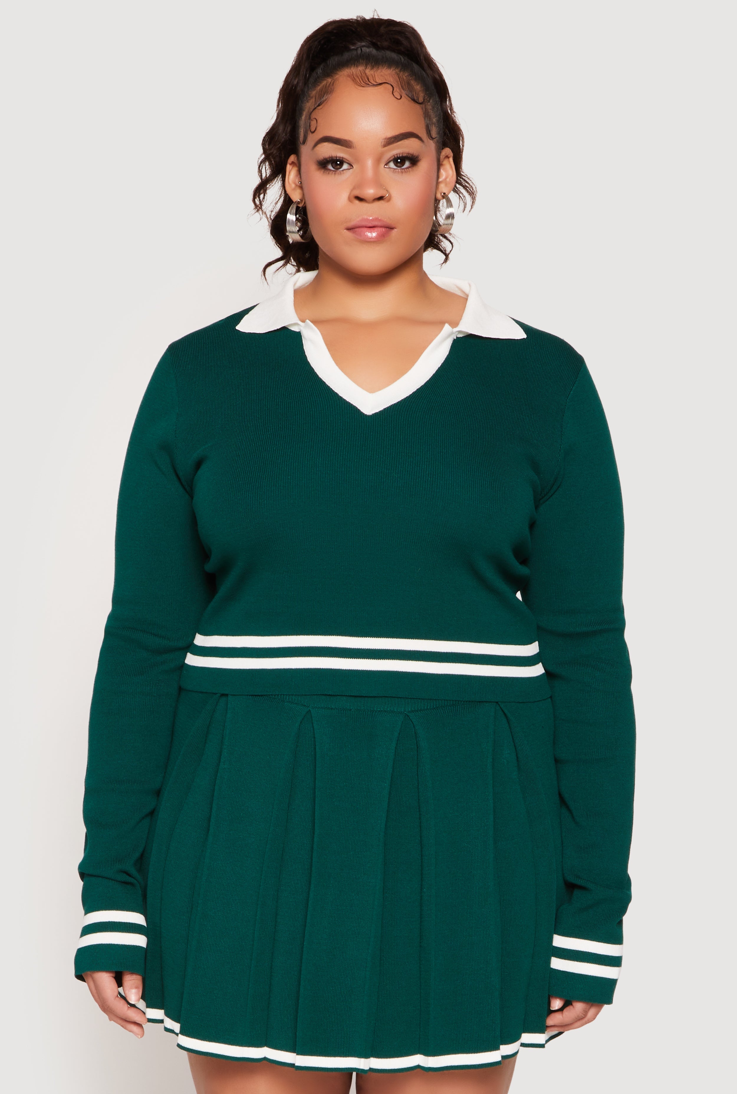 Plus Size Daisy Varsity Stripe Detail Cropped Sweater