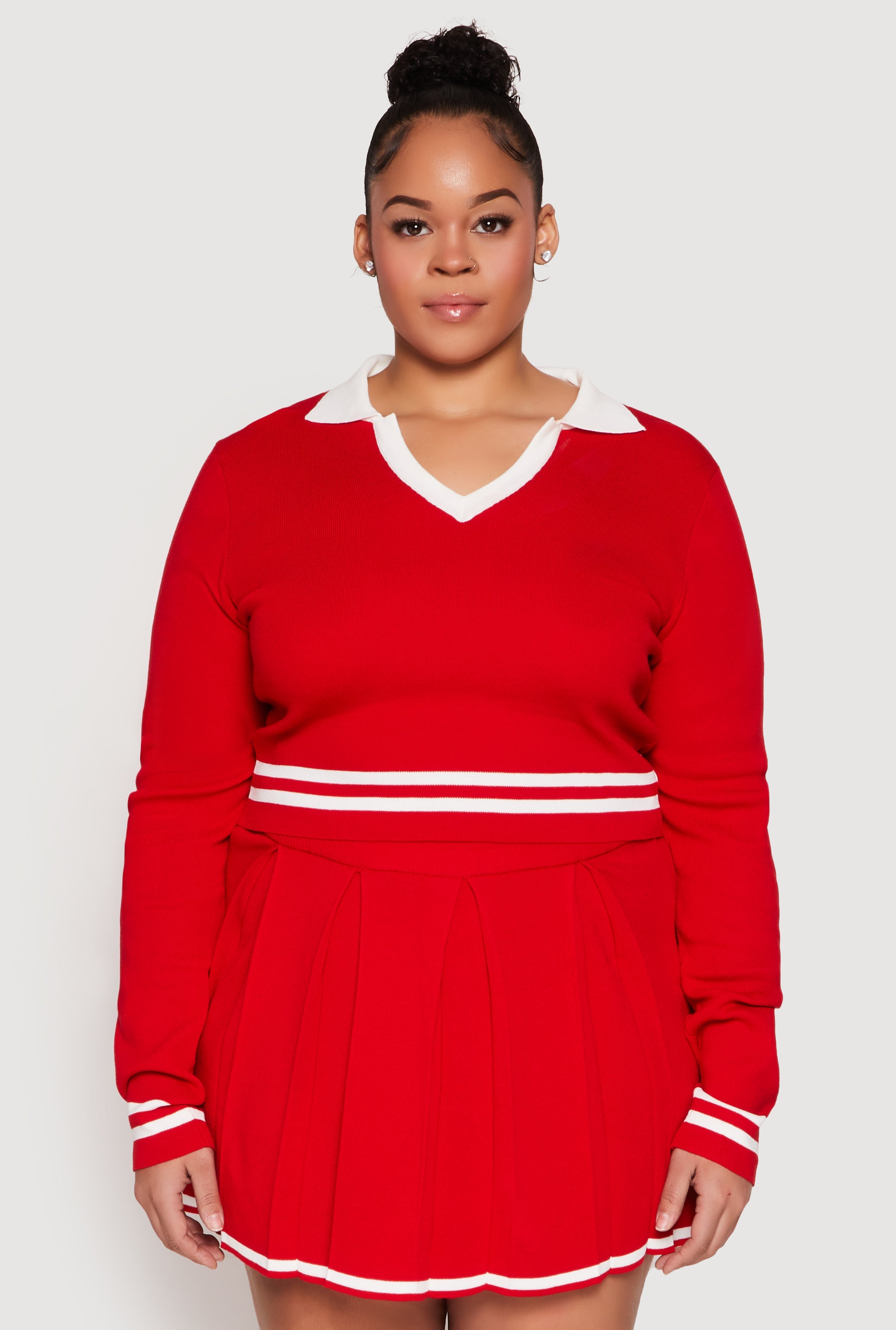 Plus Size Daisy Varsity Stripe Detail Cropped Sweater