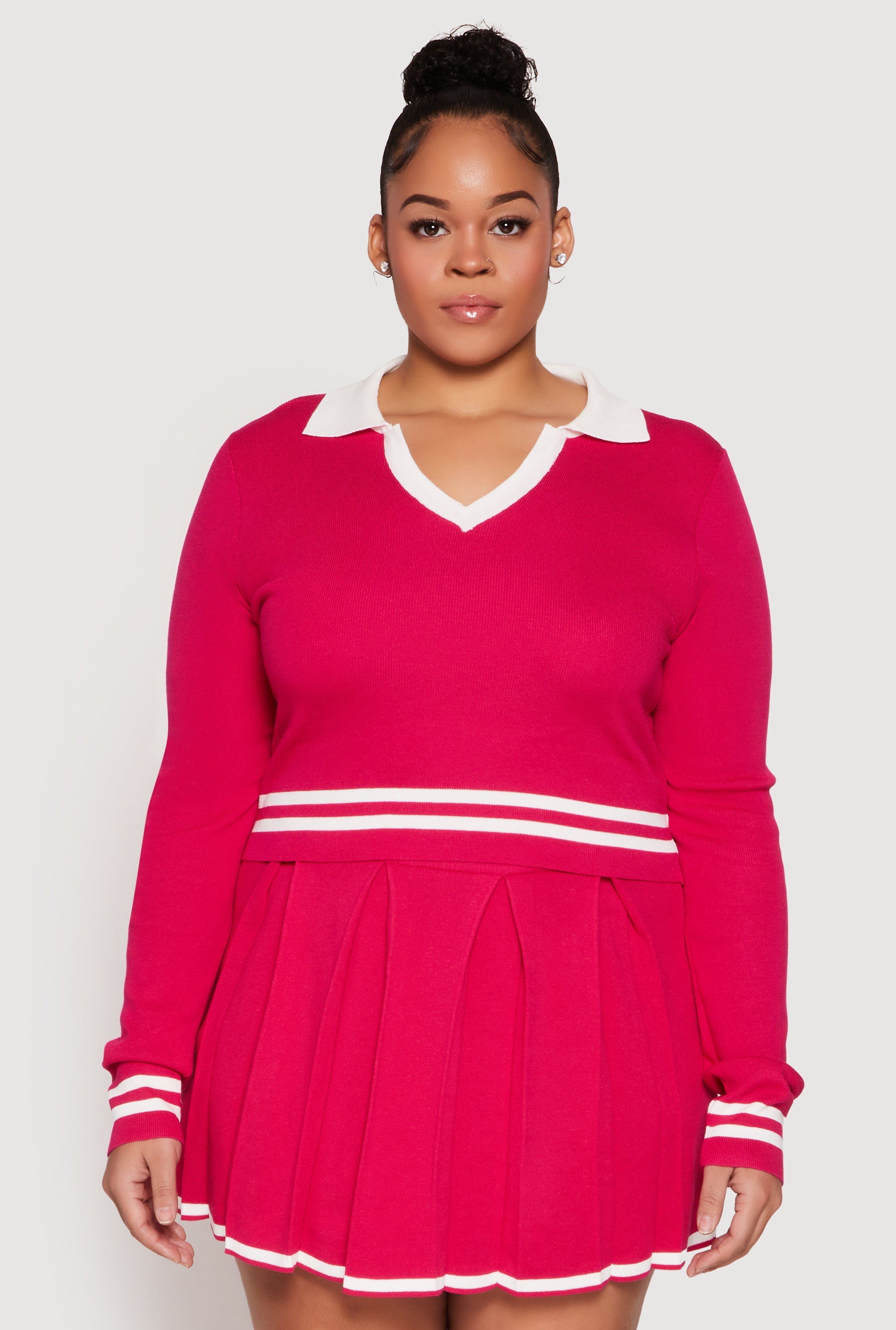 Plus Size Daisy Varsity Stripe Detail Cropped Sweater