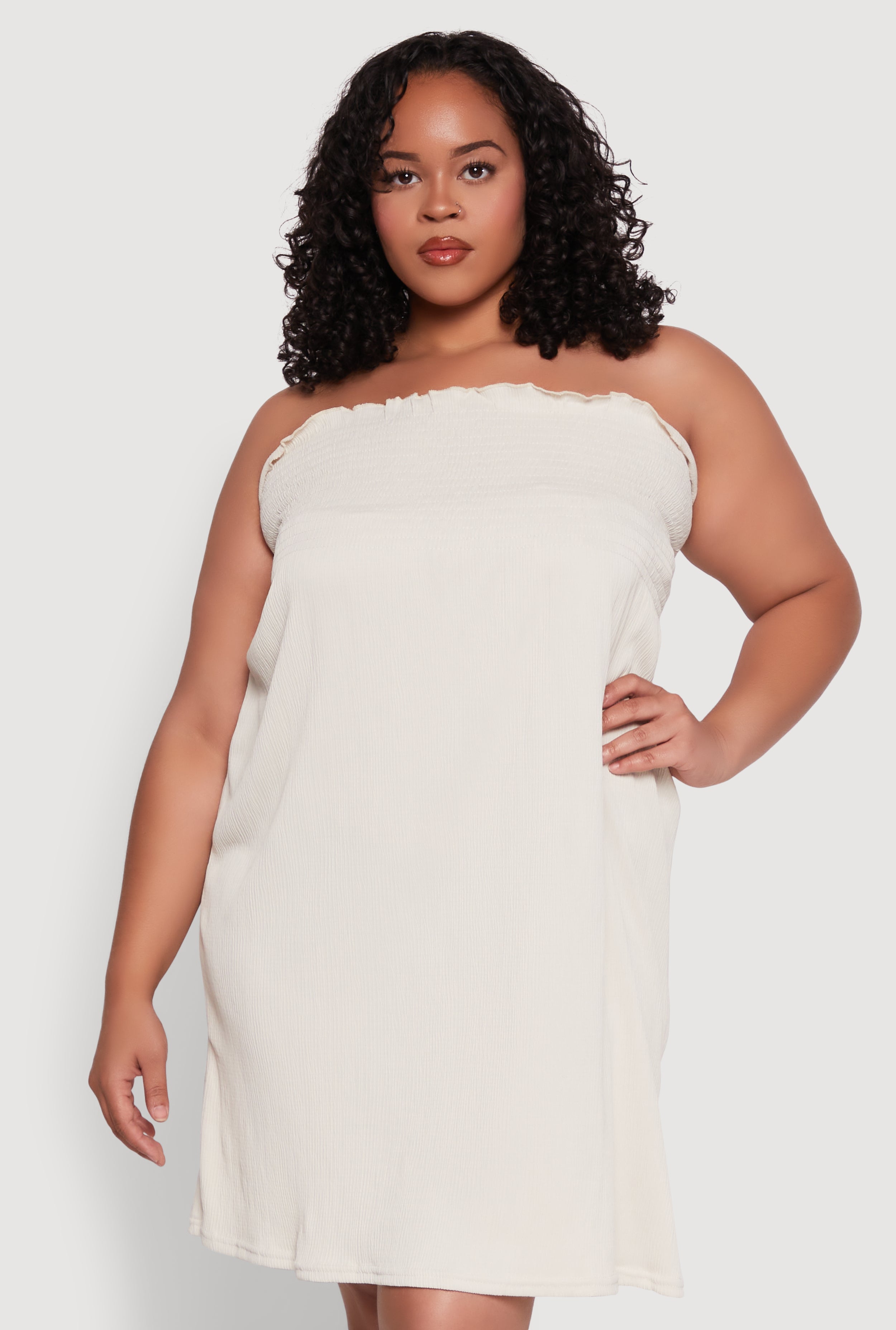 Plus Size Smocked Strapless Sleeveless Lingerie Pajama Nightgown