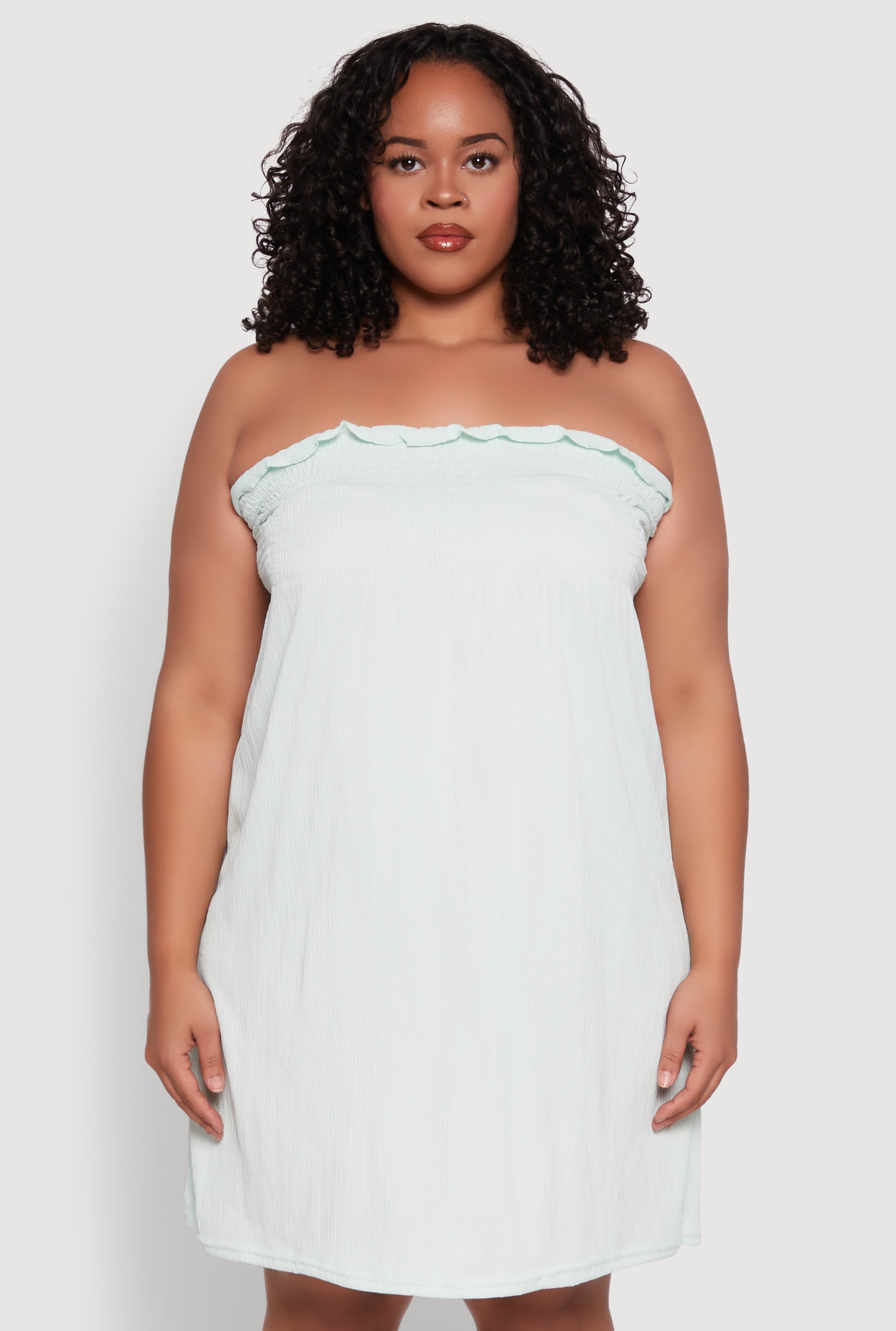Plus Size Smocked Strapless Sleeveless Lingerie Pajama Nightgown