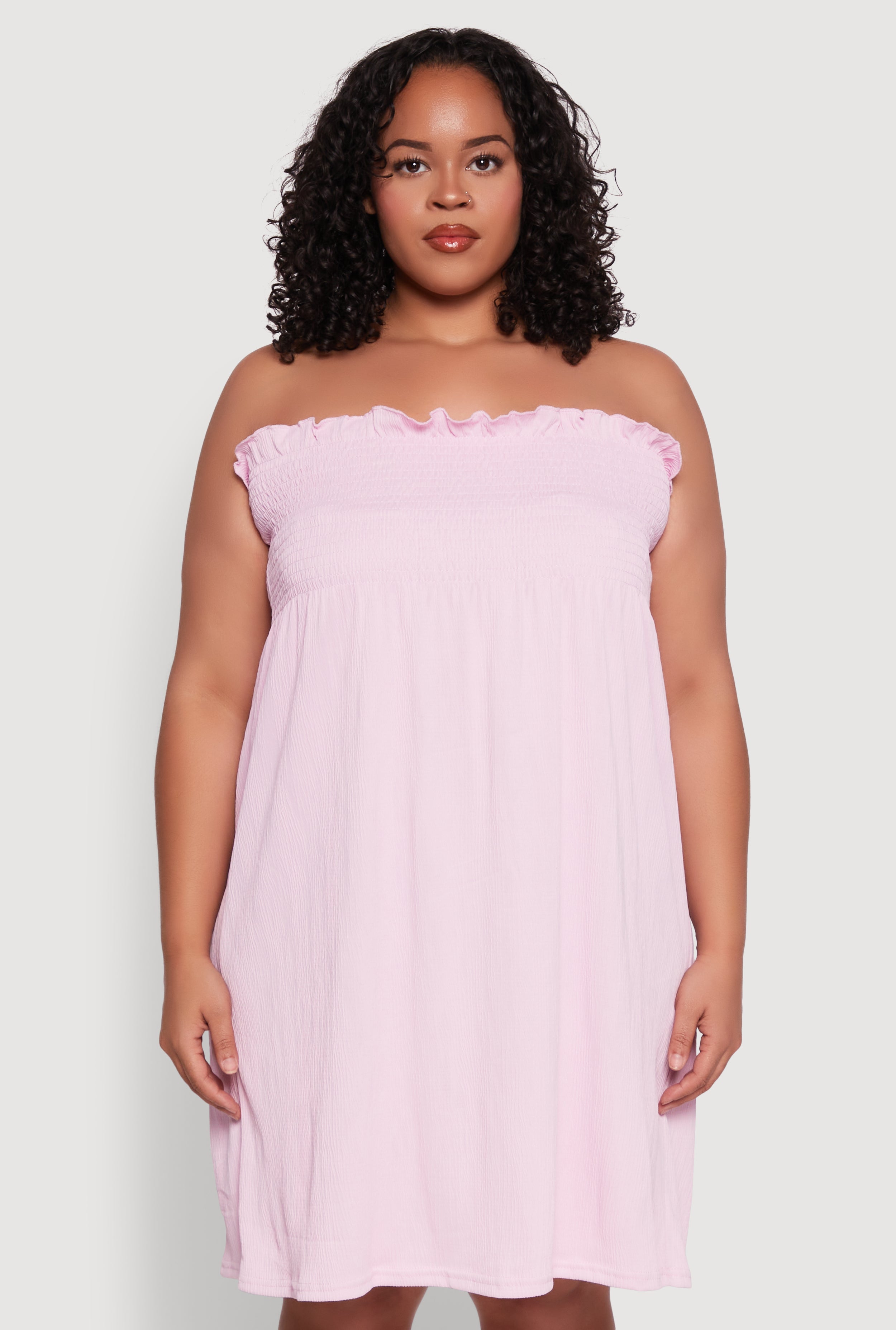 Plus Size Smocked Strapless Sleeveless Lingerie Pajama Nightgown