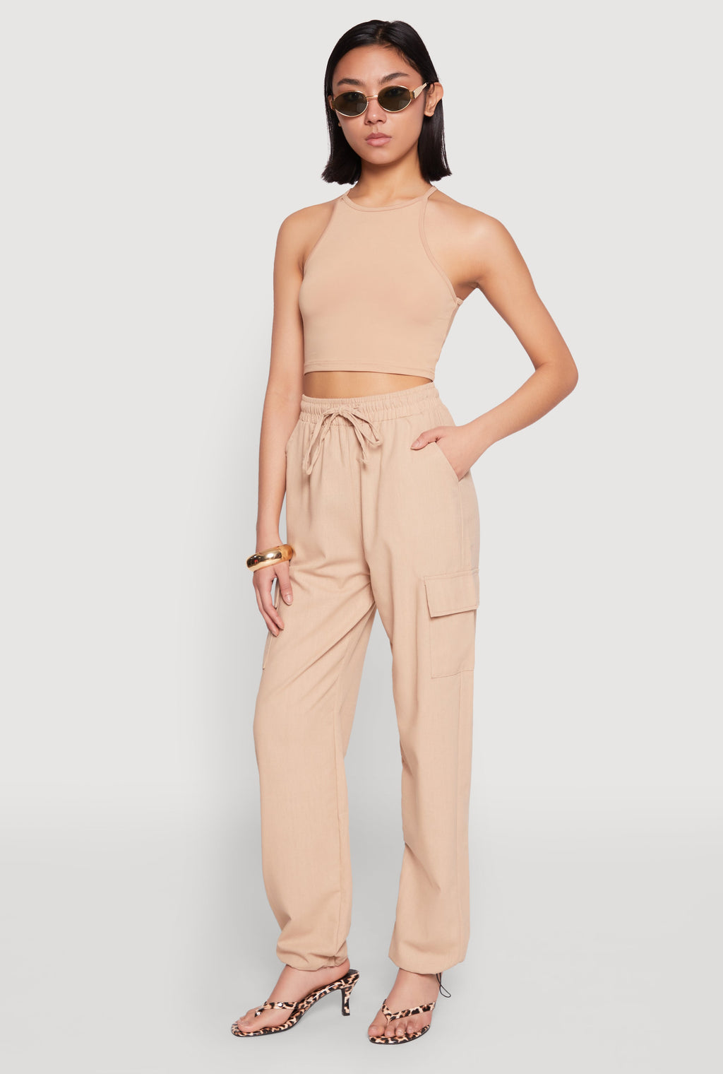 Toggle Drawstring Hem Linen Cargo Pants