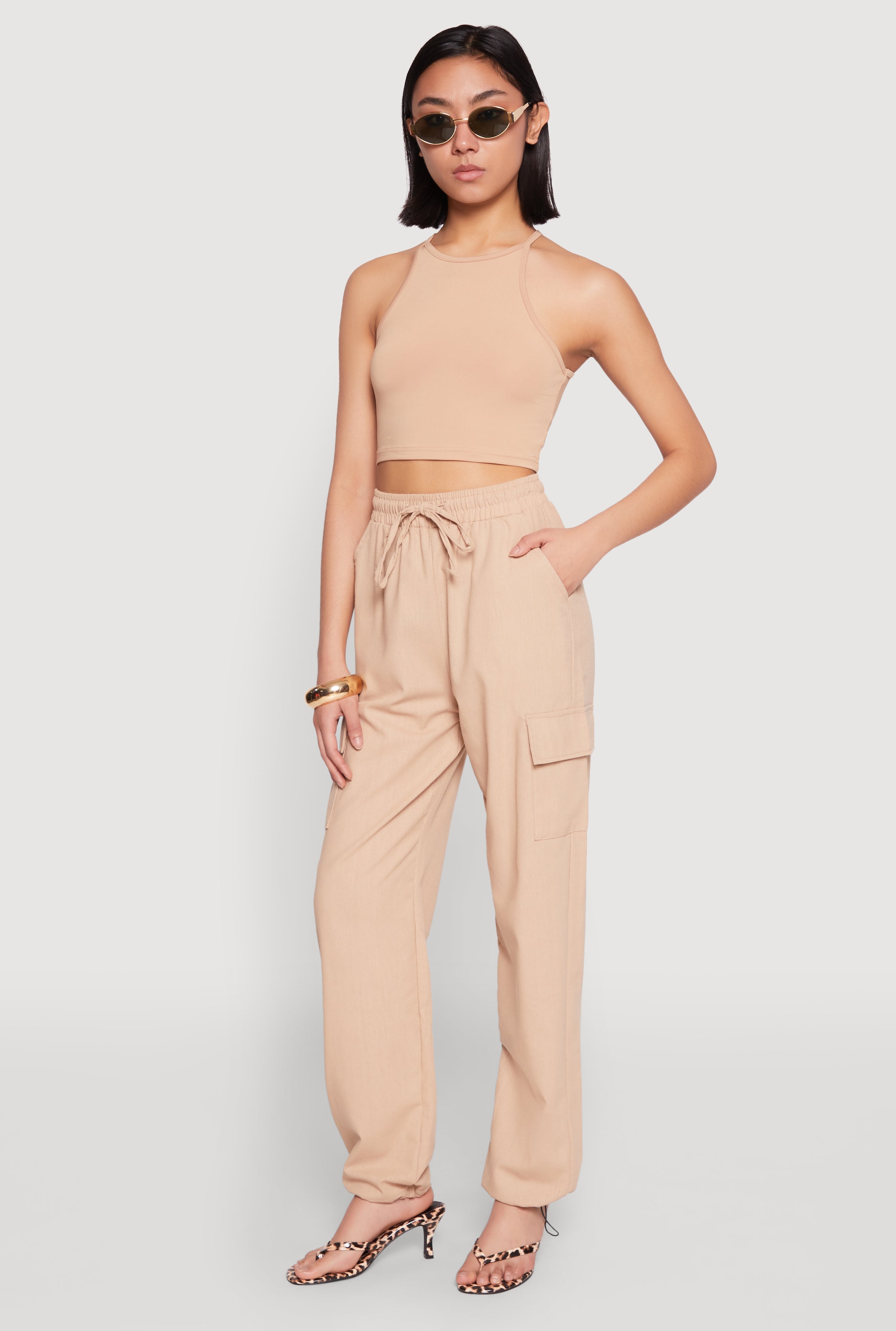 Toggle Drawstring Hem Linen Cargo Pants