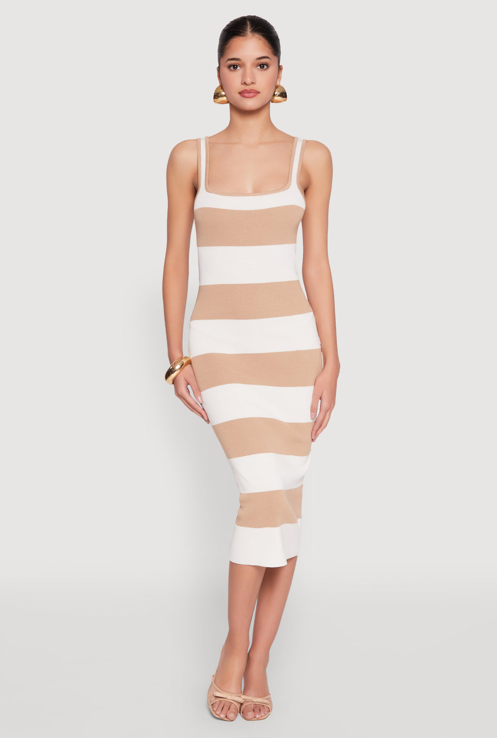 Open Tie Back Sleeveless Striped Bodycon Dress